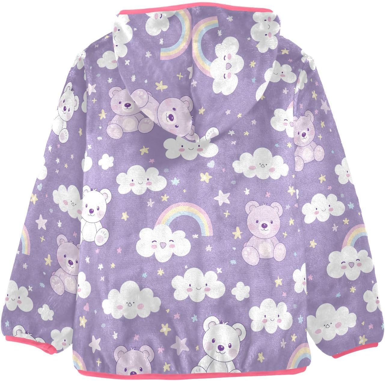 Girls Hoodie Outfit Bear Rainbow Clouds Pattern Zipper Sweatshirt Coat Fleece Jacket for Kids 3-10T
