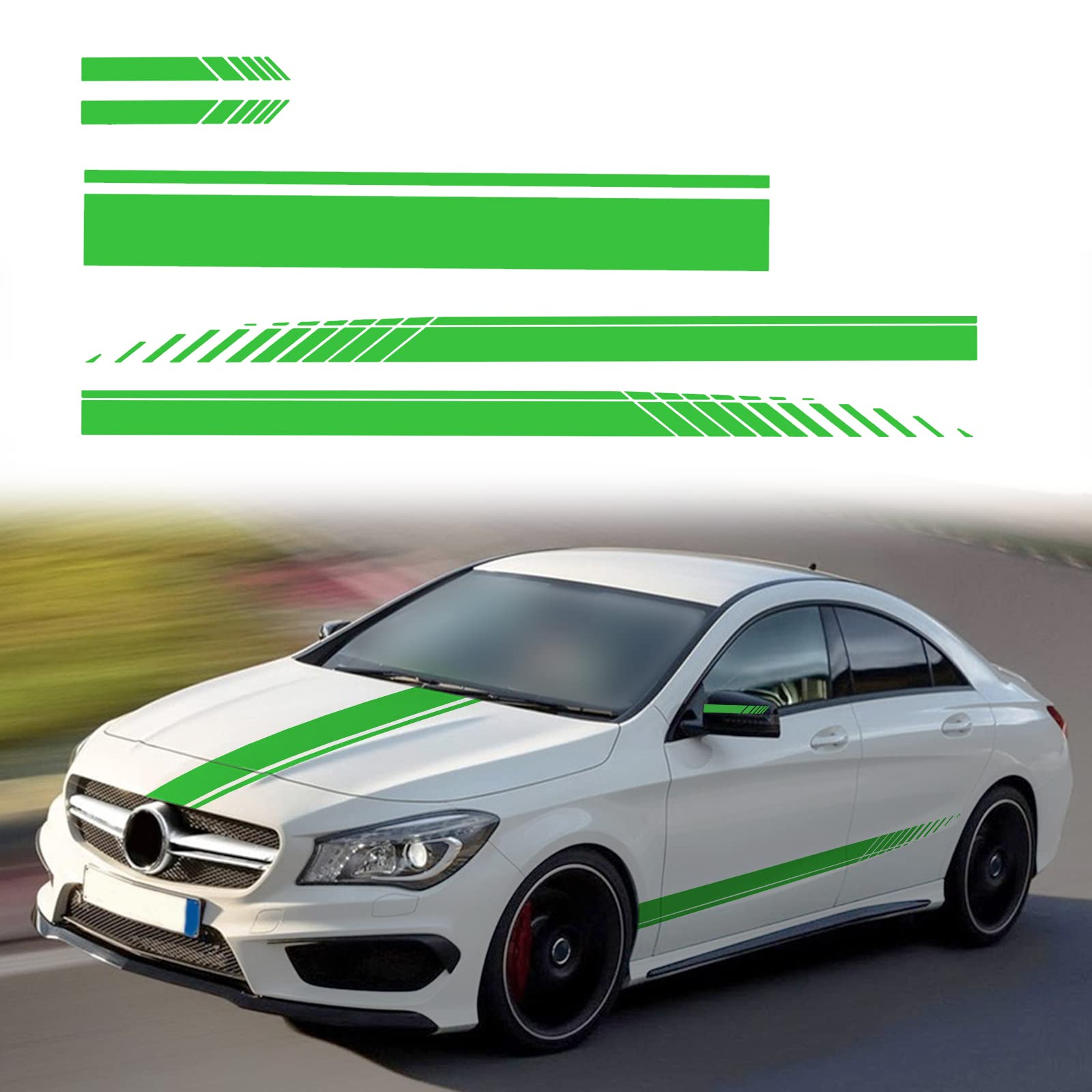 SUNBREATH 5PCS Car Hood Body Rearview Mirror Modified Sport Style Stripe Sticker Graphic Vinyl Racing Decal Decoration Accessories for Vehicles Green