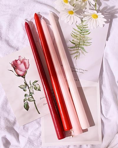 Miniatura 3 de Viyffo Paquete de 4 velas cónicas rojas de 12 pulgadas, sin perfume, sin humo, largas y altas para candelabros, boda, decoración del hogar, cena