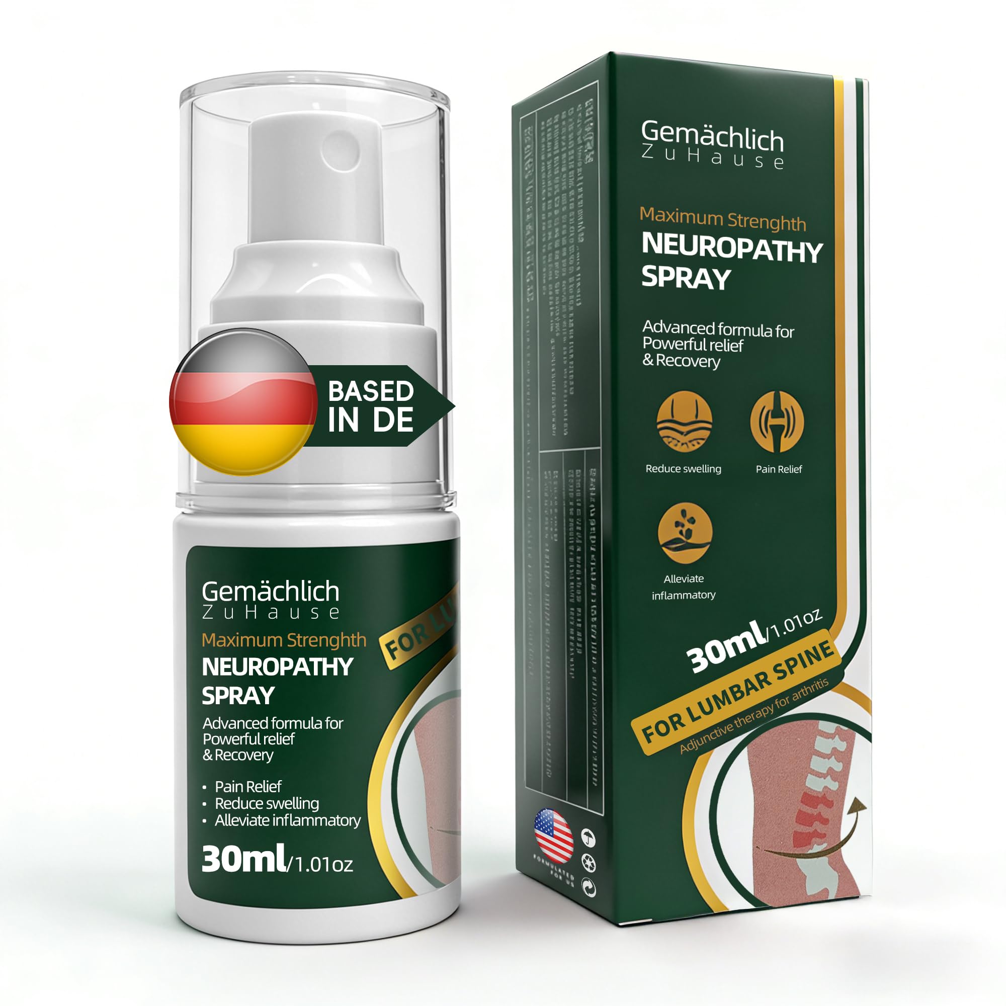 NDC Listed Lumbar Pain Relief Arnica Spray - Maximum Strength Arnica for Sciatica and Lower Back Stiffness - Instant Warming Action for Disc Symptoms