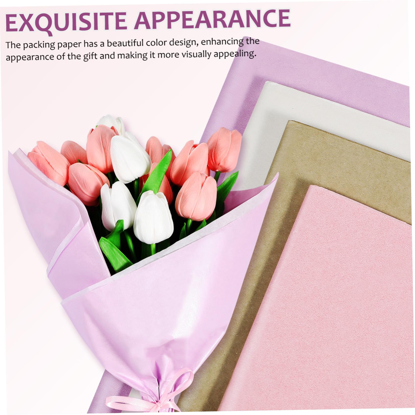 FONDOTIN 80 Blatt Geschenkverpackungspapier Pastellfarben Perlmutt Weiß Kirschblüte Khaki Windspiel Lila Geschenkpapier zum Basteln Blumensträuße und DIY Dekorationen