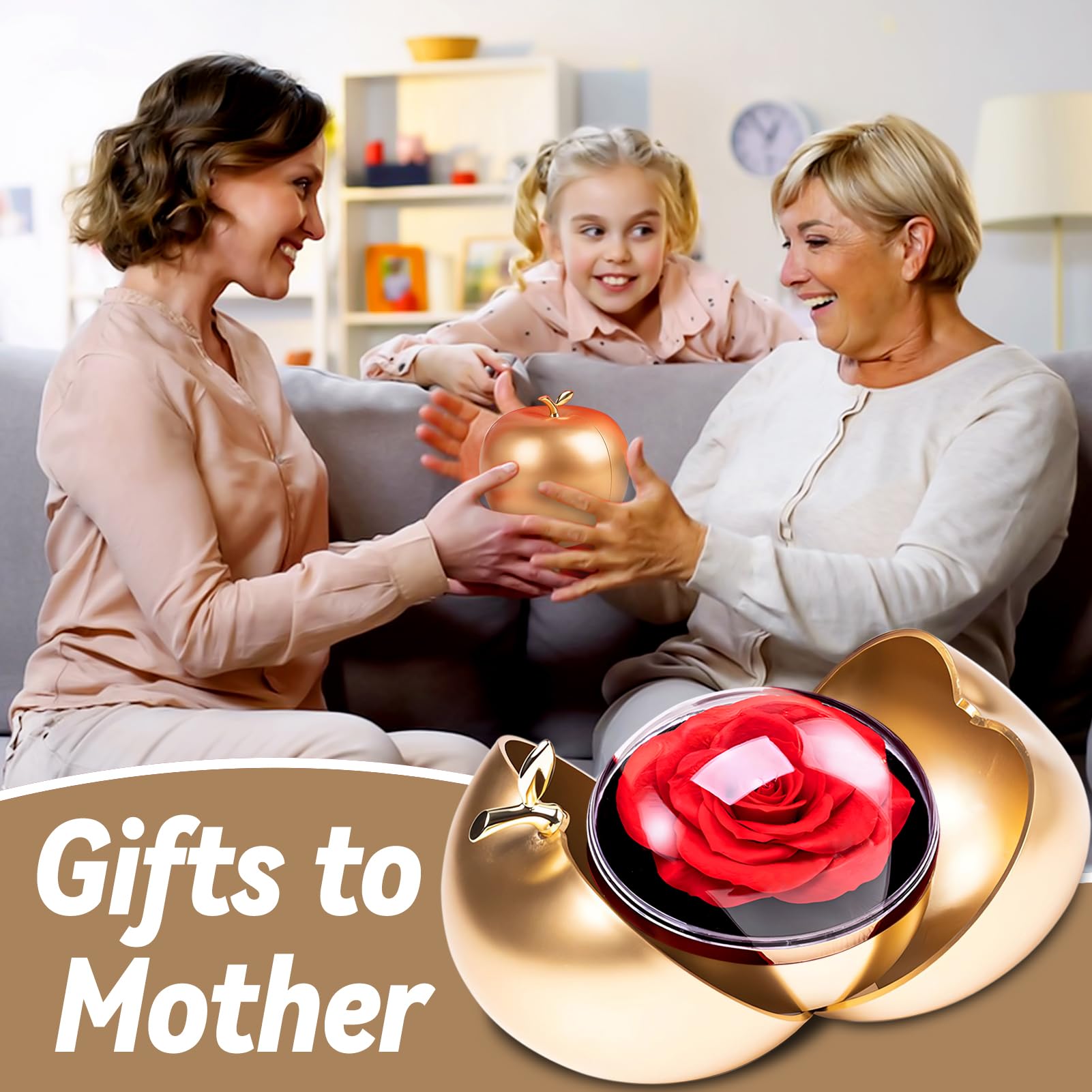goldmiky Rosa Eterna con Collana, Rosa Stabilizzata Rossa Cofanetto,Fiori Eterni con Collana Cuori Regalo, per Idea Regalo Donne la Moglie a Natale,San Valentino,Festa della Mamma