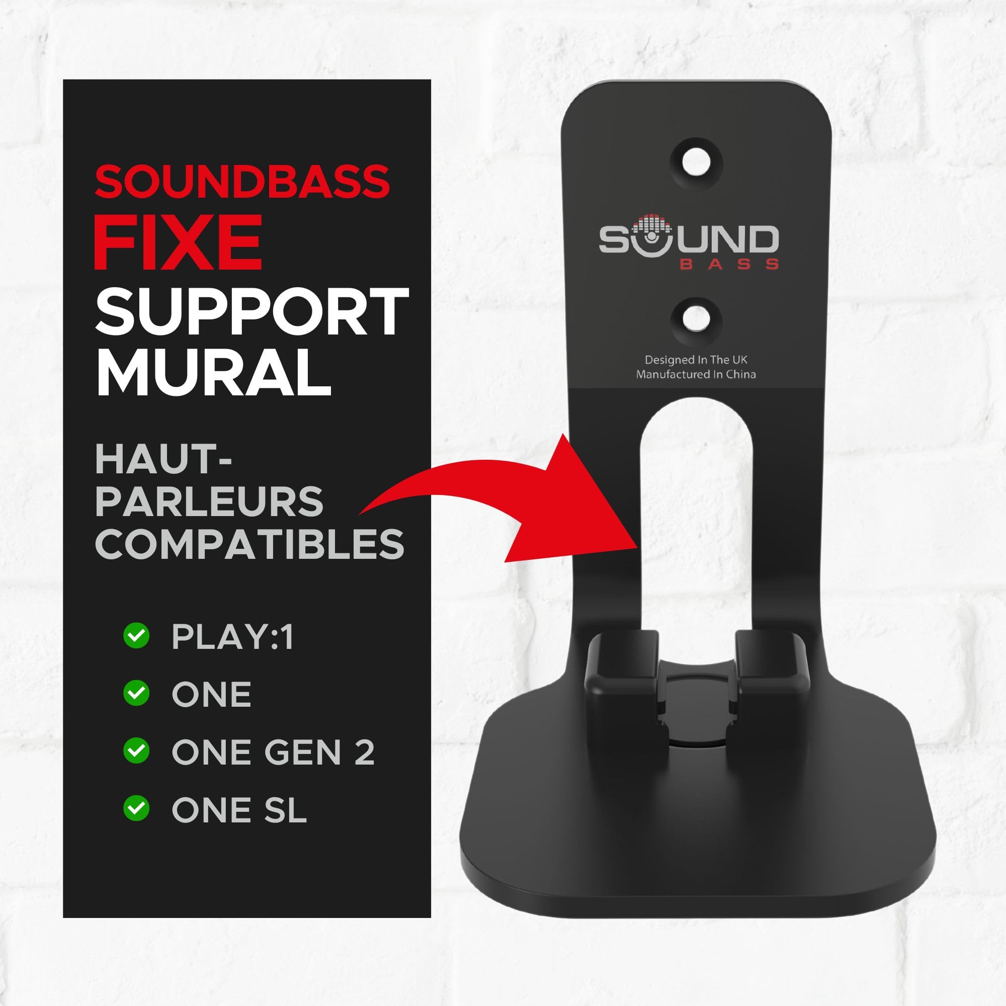 ONE, ONE Gen 2, ONE SL & Play:1 Support de Montage Mural, Noir, Compatible avec Les Haut-parleurs Sonos ONE, ONE Gen 2, ONE SL & PLAY1
