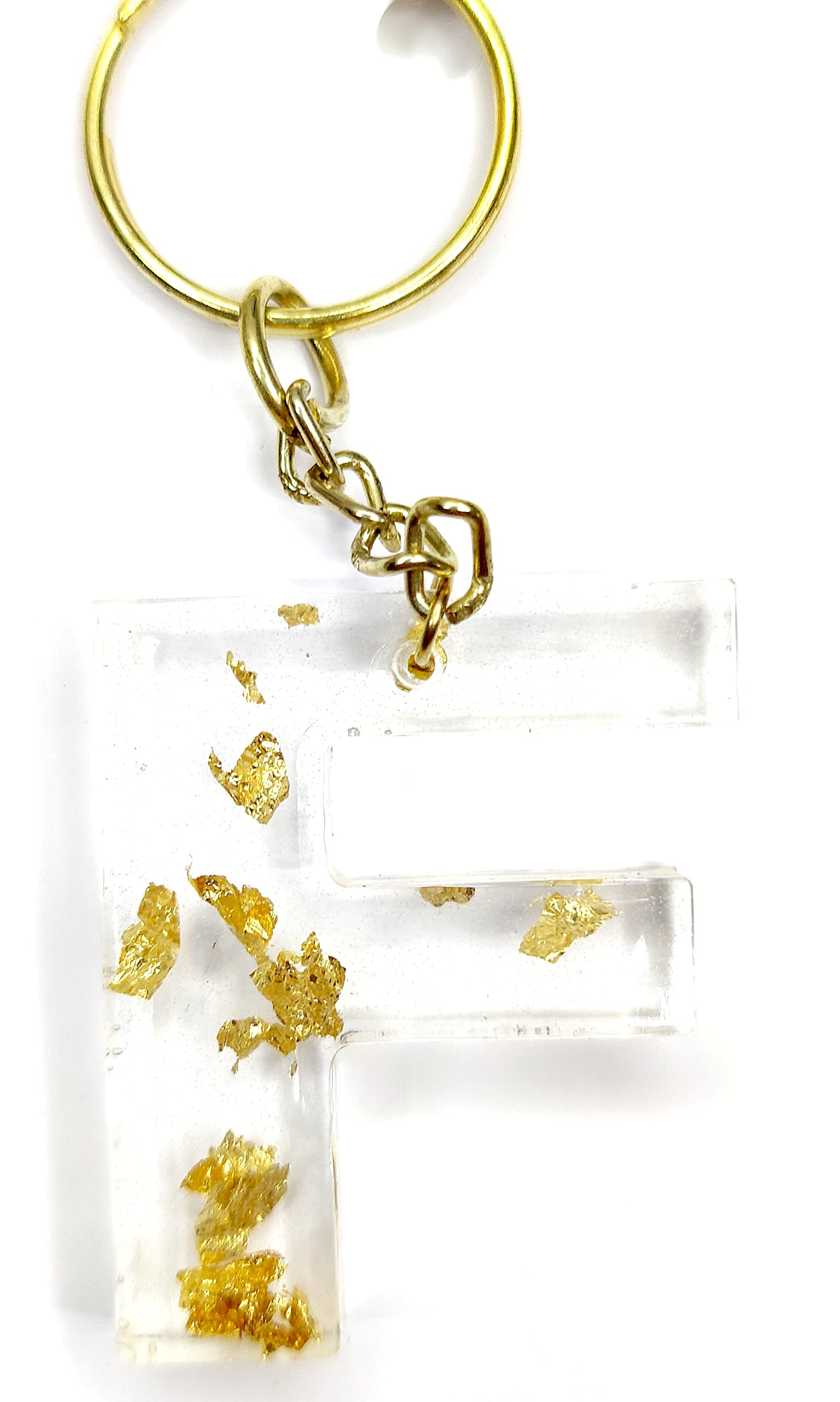 SR SABRANG Resin Alphabet Keychain | Creative Letter keychain | Elegant Sparkle Gold Flake Keyring for Gifting, Purse, Handbag, Car, Bike and Home keys