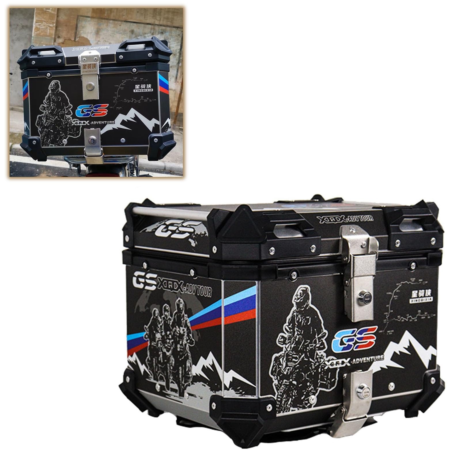 CcacHe Top Case Box pour Moto 36L 45L 55L 65L Aluminium Coffre Arriere De Moto avec Dossier, Étanche Valise Universel Moto Scooter Luggage Quad (Color : D, Size : 55L)
