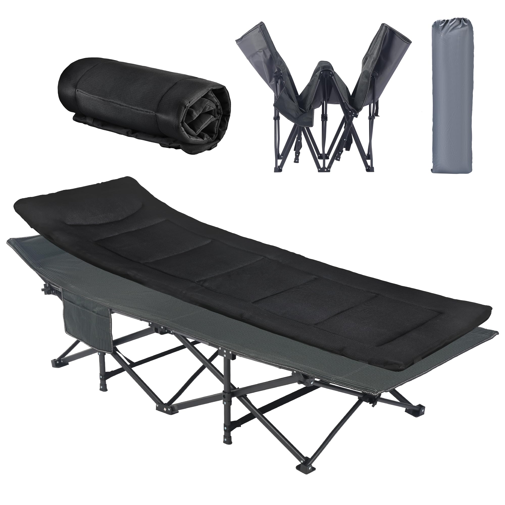 WUROMISE Oversized XXL Folding Camping Cot W/Mattress, 75