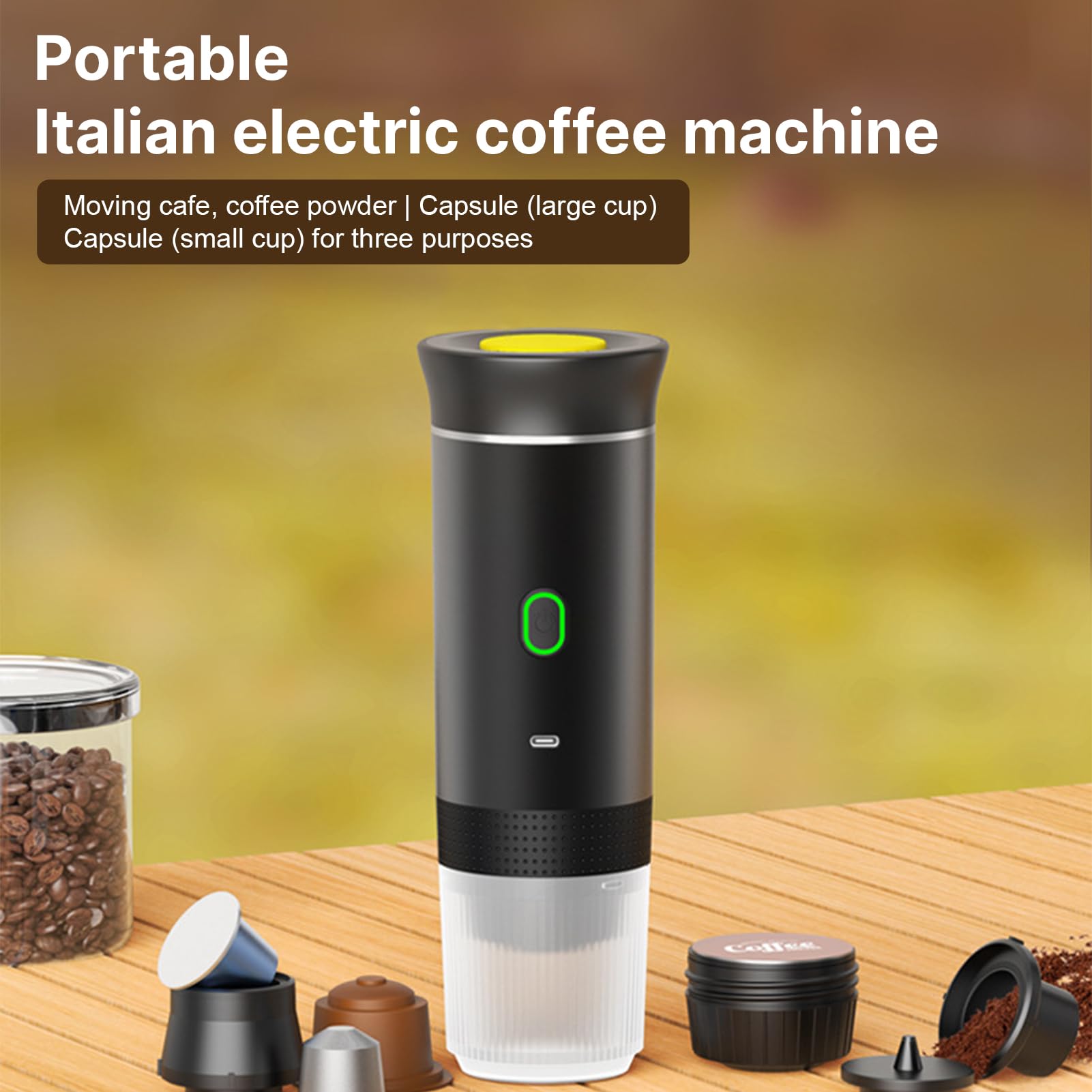 3 in 1 Macchina per Il caffè elettrica Portatile, Mini Funziona con Capsule e caffè macinato, 15 Bar & Freddo e riscaldante per Auto, casa, Viaggio