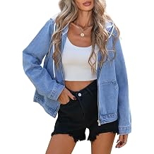 Kedera Womens Hoodie Denim Jacket Long Sleeve Casual Zip Up Drawstring Boyfriend Jean Coat