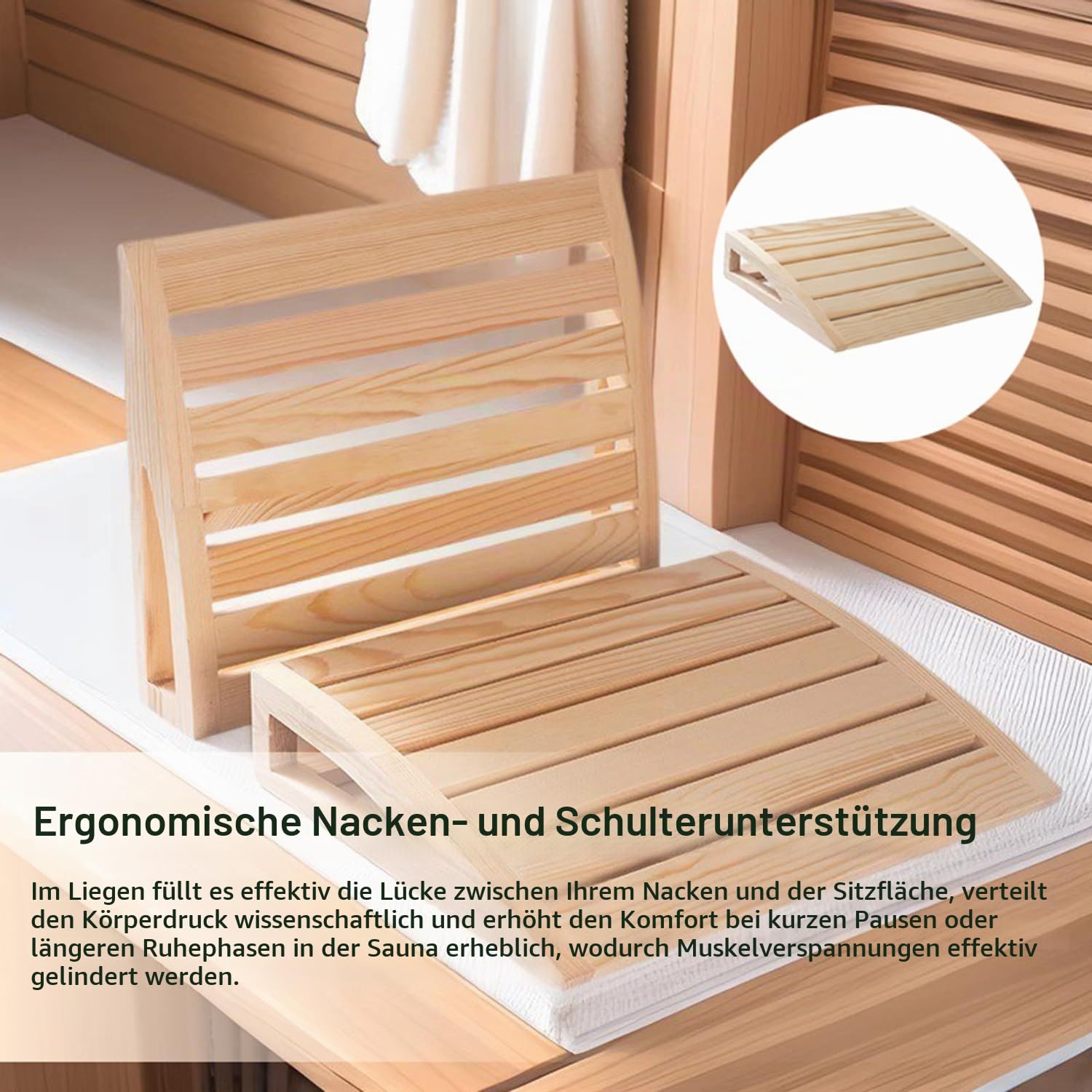 2 Stück Sauna Kopfstütze Holz,sauna zubehör,Ergonomische Saunakopfstütze Holz,Hochwertiges 100% Naturholz,Komfortable & breite,Für alle Saunatypen,für maximale Erholung