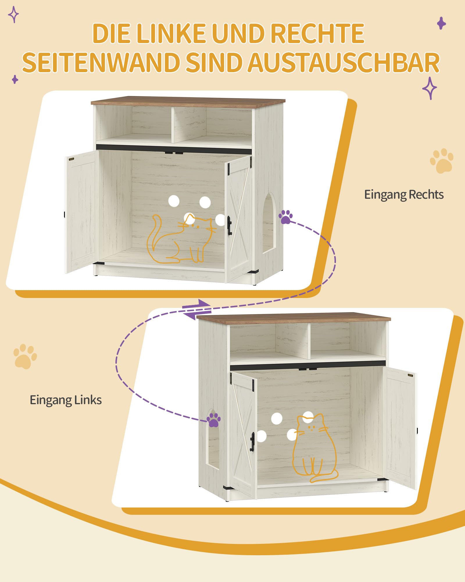 Hzuaneri Katzenklo Schrank, 80 cm, Versteckte Katzenschrank, Braun-Weiß | mit Stauraum, Katzenschrank aus Holz, Katzenhaus im Landhausstil, TV-Schrank Beistelltisch, 80 x 48 x 80 cm, CB89414X