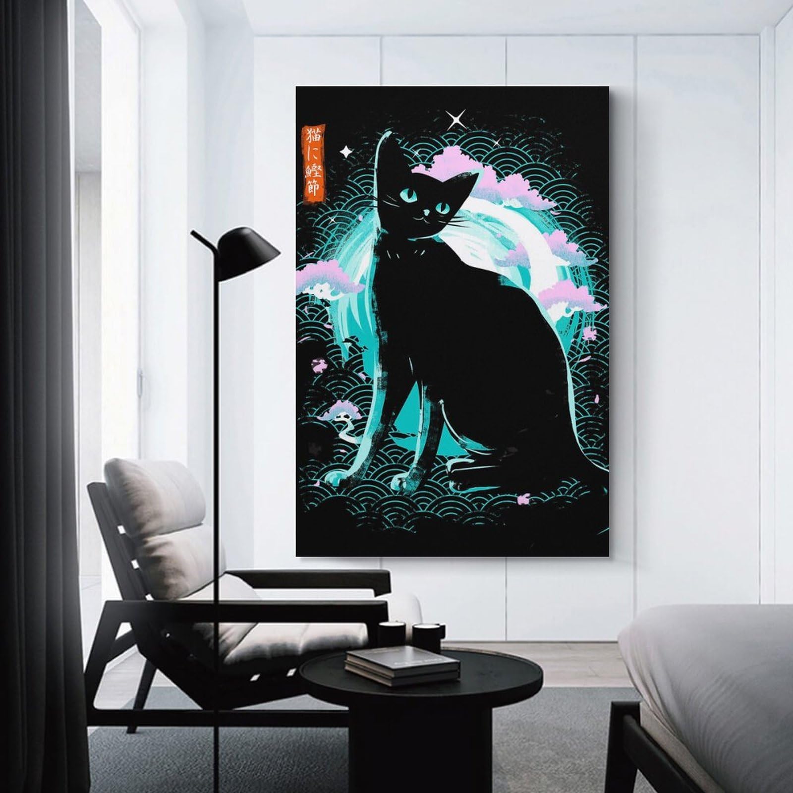 Junmoney Canvas Wall Decor Japanese Cat, 20x30inch(50x75cm), for Bedroom Decor, Cosy Corners Or Studios, Decorative Wall Art for Cosy Rooms