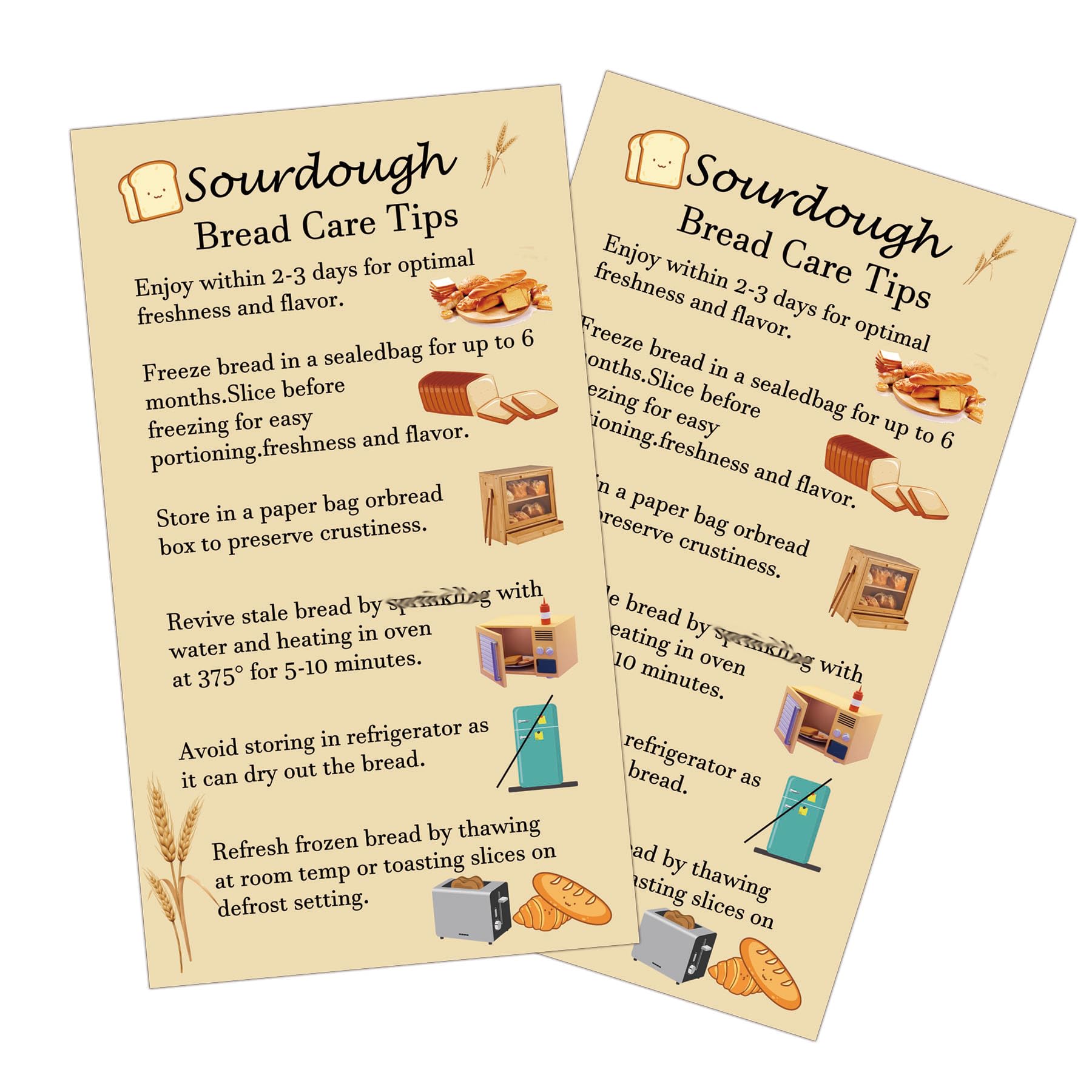 Sourdough Bread Care Instruction Cards Flavor Keeping Your Sourdough Fresh How to Carry and Cut Your Bread Instruction Bakery Client Storage Tips Card