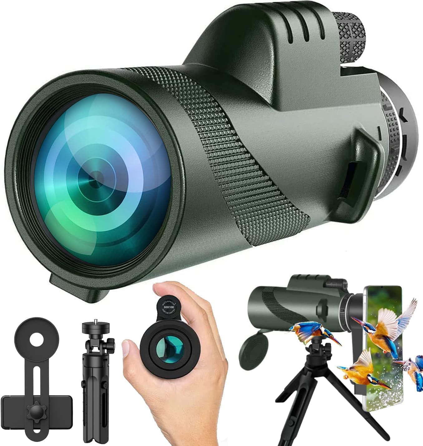 Monocular-Telescope 80x100 High Powered Monoculars High Definition for Adults High Powered with Smartphone Adapter Telescope Hunting Wildlife Bird Watching Travel Camping Hiking