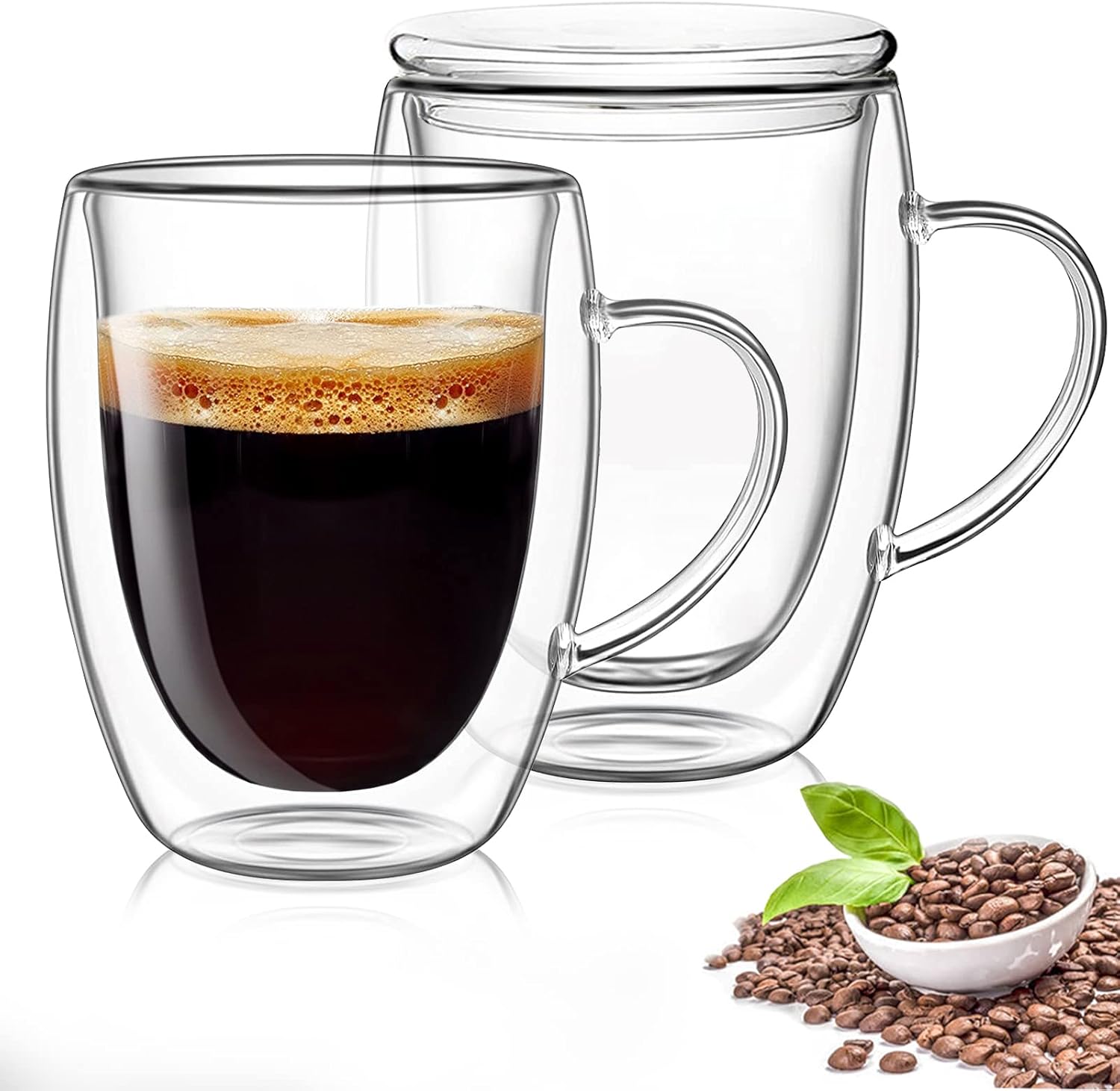 Glass Tea Mugs Set, Set of 2 Double Wall Borosilicate Glass Cup, 12oz