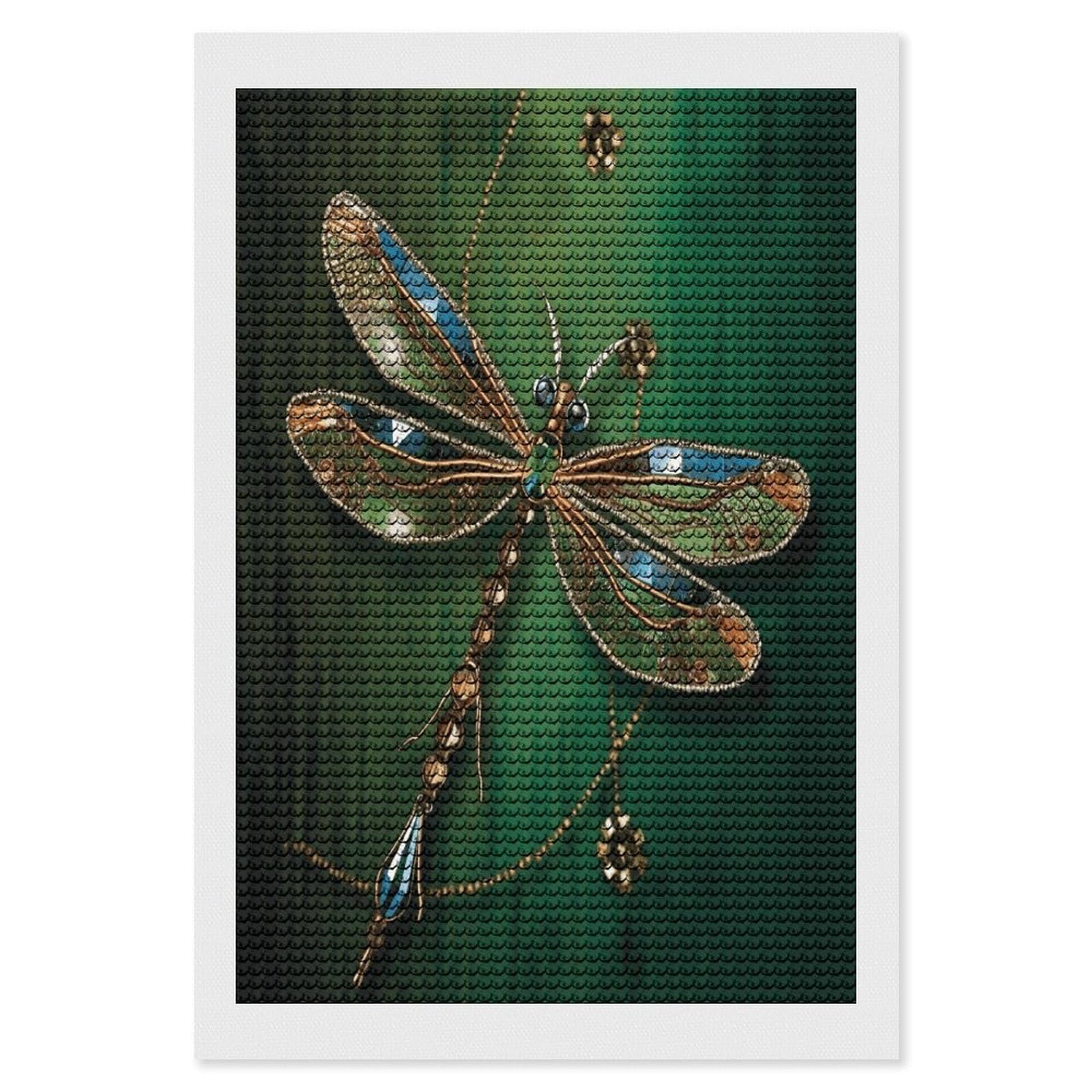 FekiLoot Jewel Dragonfly Paint by Numbers Kit for Adults Beginner DIY Diamond Dots Paintings Round Full Drill Diamond Art Kits Picture Diamond Art Painting Kits for Home Decor 8"x12"