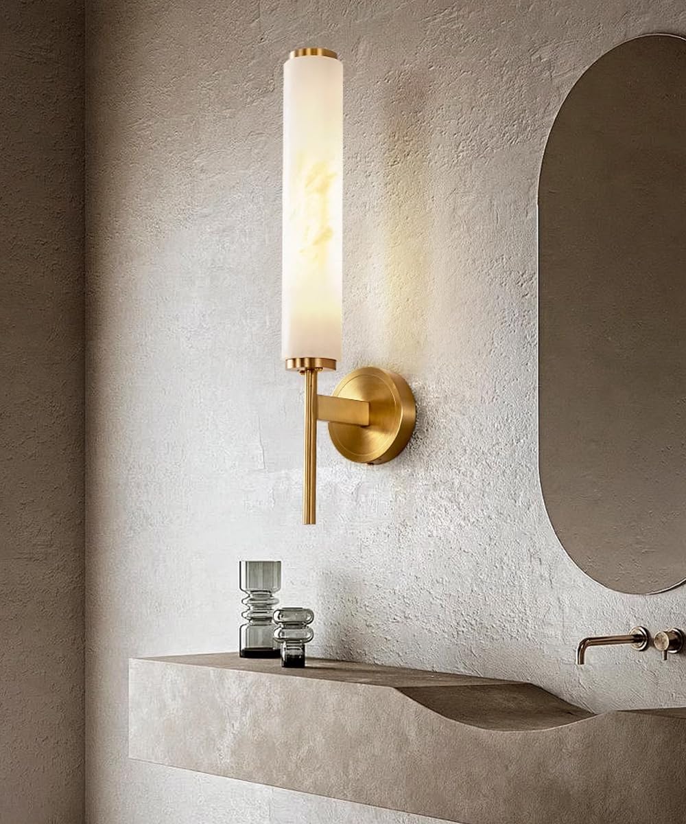 Applique da Parete Moderne luci Applique in alabastro Naturale Applique in Ottone Dorato per lavabo da Bagno Applique in Marmo Pietra di Marmo per Soggiorno Cucina Ristorante Corri