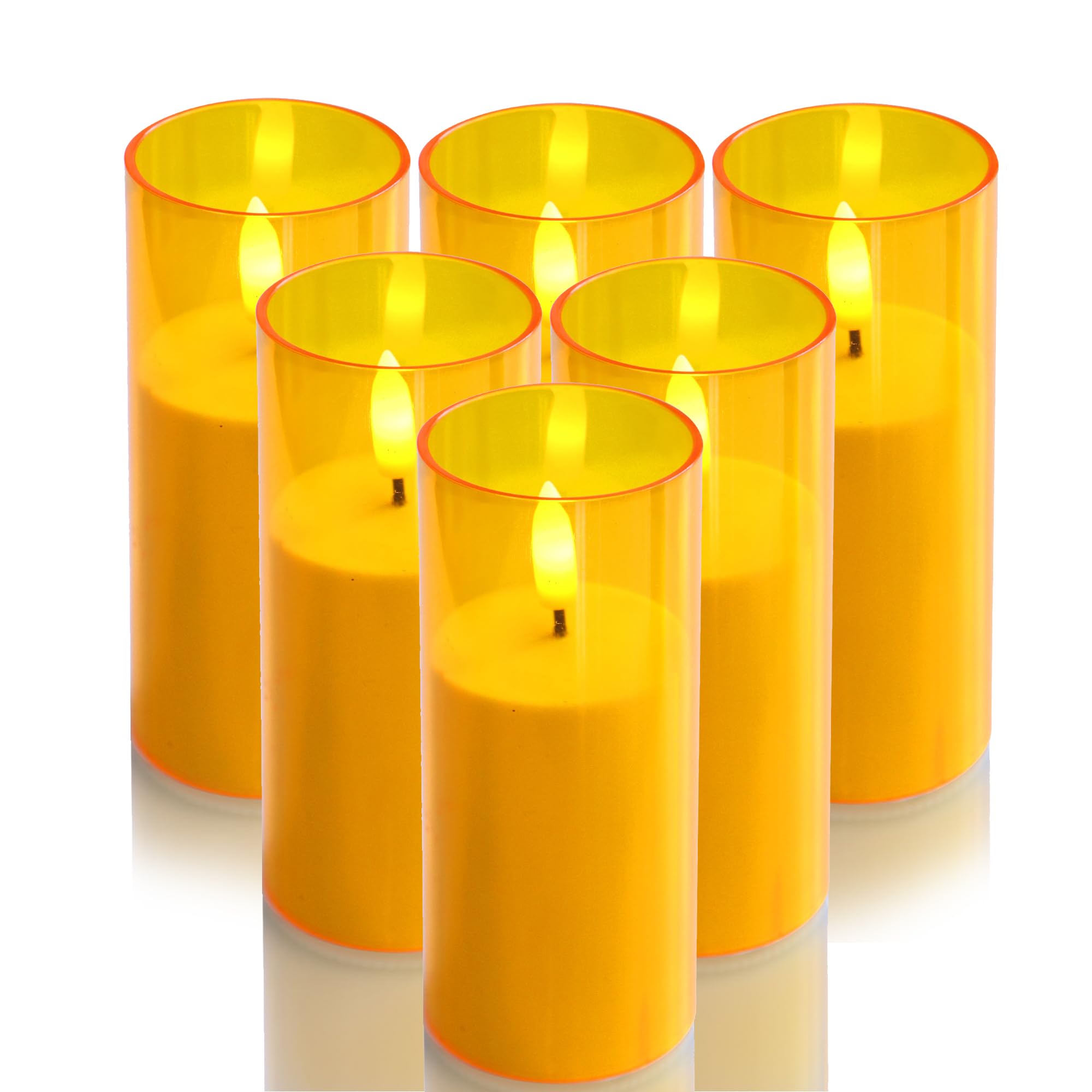 CANDLE CHOICE Indoor Outdoor Flameless Candles with Timer Waterproof Realistic Flickering Battery Operated Pillar LED Lights with Acrylic Shell Wedding Party Christmas Decorations 6 Pack 2”x5” Gold