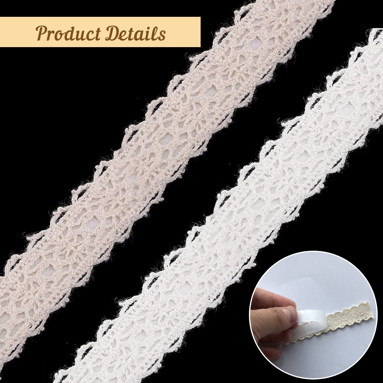 Nastro Pizzo Adesivo Vintage - 2 Rotoli Da 1.8m, Larghezza 1.5cm, Cotone Crema E Bianco Per Decorazioni Fai Da Te - Foto 4