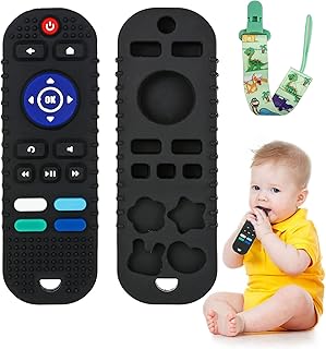Silicone Baby Teething Toys,BPA Free TV Remote Control Shape Teething Toys for Babies 6-12 Months Baby Chew Toys for Toddlers,Baby Teethers Relief Soothe Babies Gums(Black)