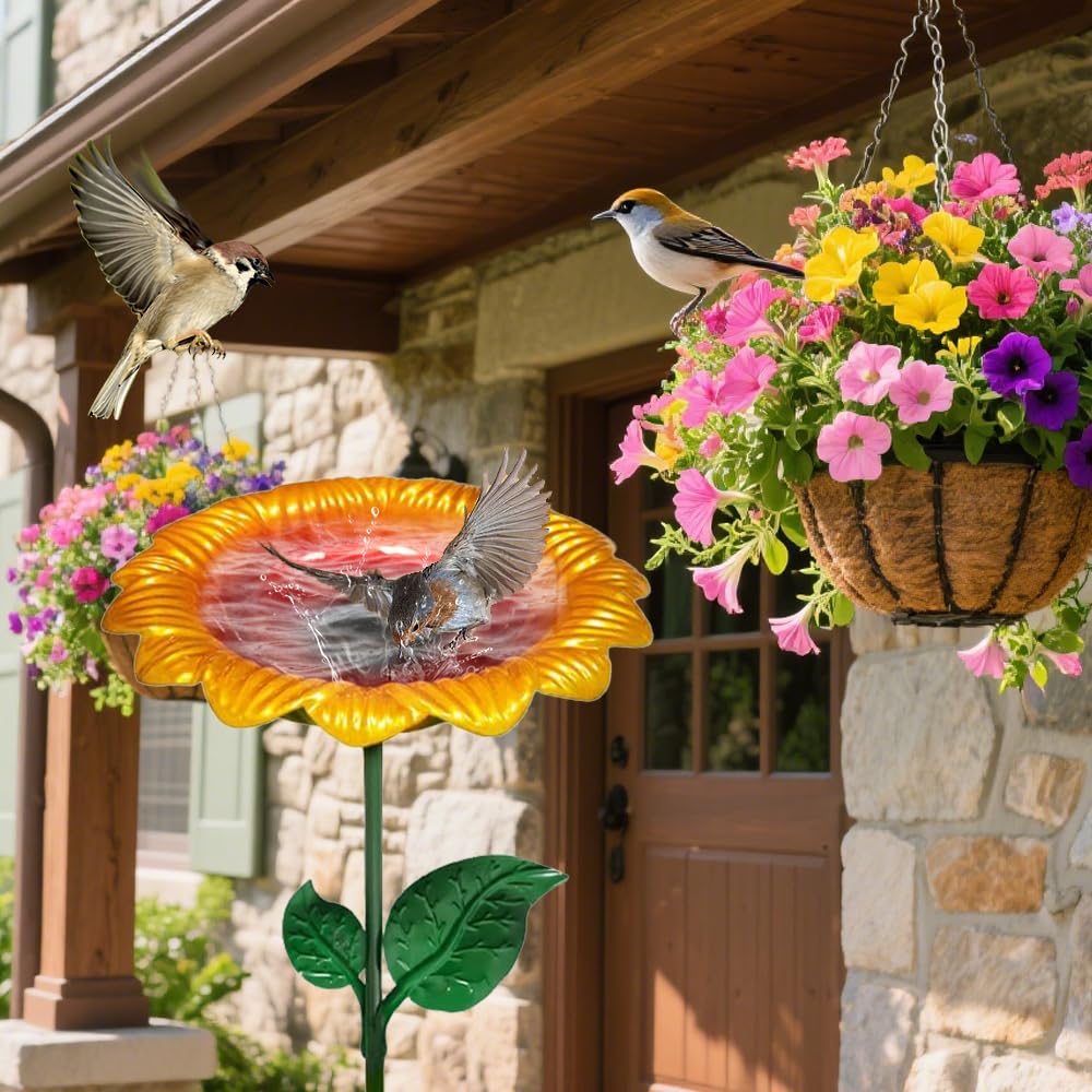 Abreuvoir Oiseaux Exterieur, Bol Bain d'oiseaux en Métal, Bain d'oiseaux Debout, Fontaine Oiseaux Exterieur, Abreuvoir Métallique Tournesol pour Oiseaux Sauvages, Jardin, Terrasse Et Balcon
