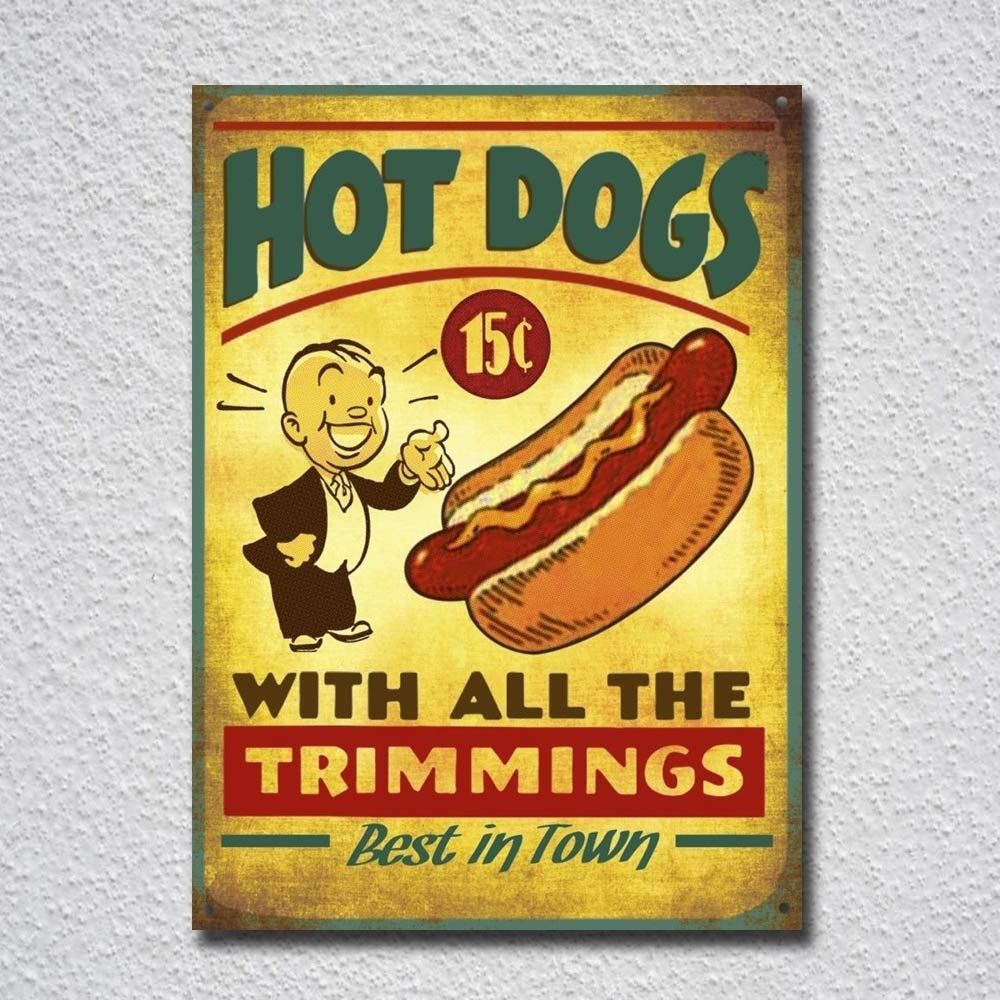 NNGT Hot Dogs American Diner Metal Retro Tin Sign Metal Sign TIN SIGN 7.8X11.8 INCH