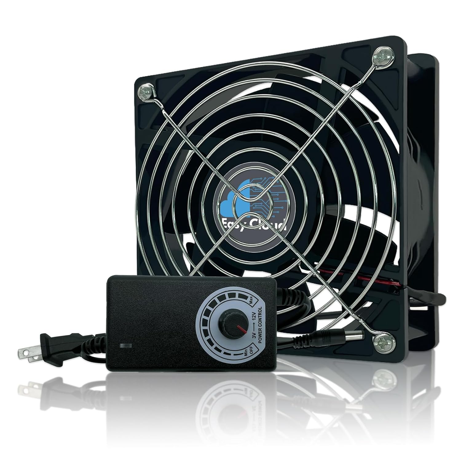 Computer Fan with AC Plug, 120mm Variable Speed Axial Muffin PC Fan with Controller 120V 110V 220V Small 12V Case Cooling for PC Server Cabinet DVR TV Router Receiver Xbox Greenhouse