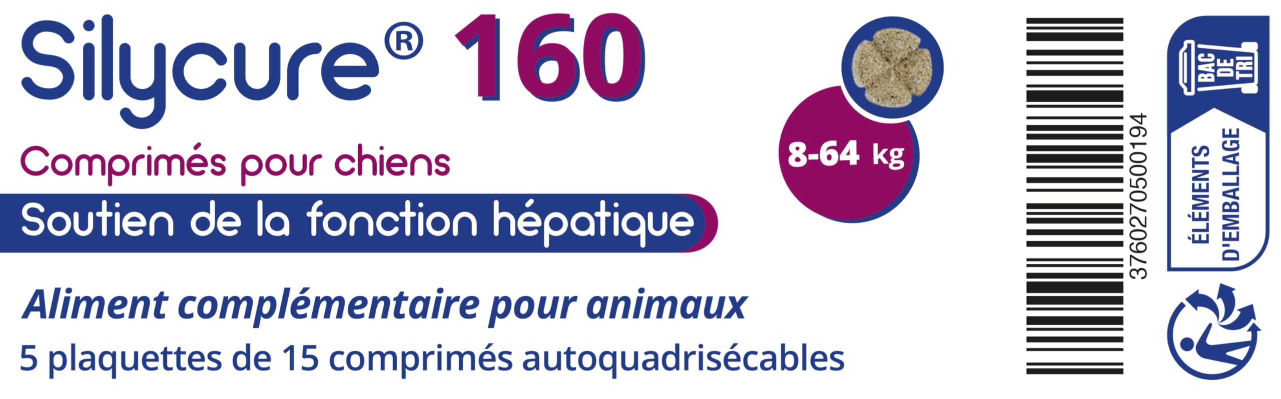 ANIDEV Silycure 160 - Aliment complémentaire Soutien Fonction hépatique Chien - Silybine Chardon Marie - Comprimés appétents quadrisécables - 75 comprimés