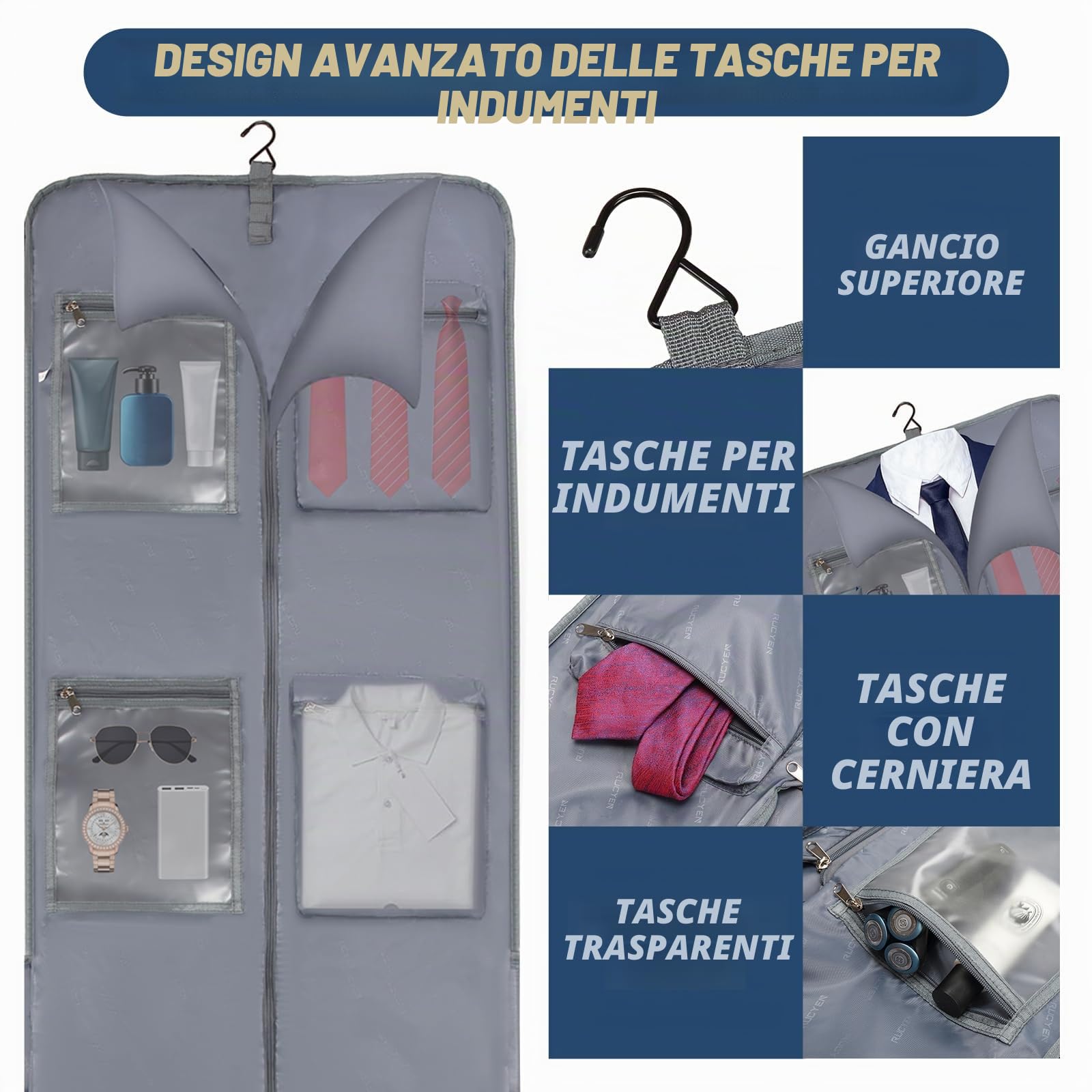 Borsa porta abiti arrotolabile, grande borsa porta abiti con ruote, borsa da uomo e donna per viaggi d'affari