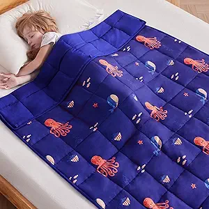 anfie Weighted Blanket Kids (40"x60" 5lbs), Weighted Blanket Cooling Blanket for Sleeping,Throw Size Breathable Blanket with Premium Glass Bead(Blue Ocean)