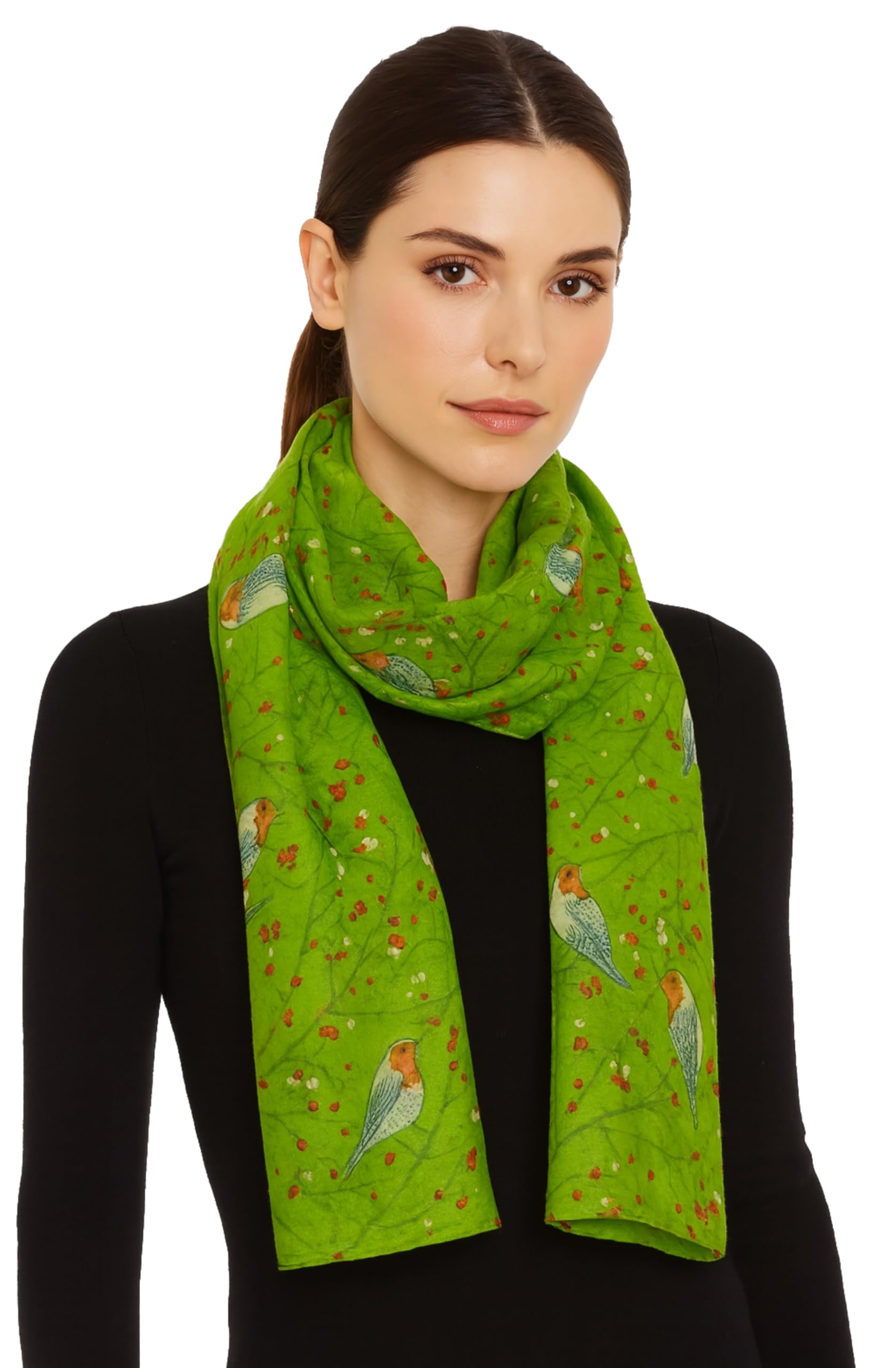 World Of Shawls Women's Robin Birds Green New Celebrity Style Long Scarf Scarves Maxi Sarong (Robin Birds Green)
