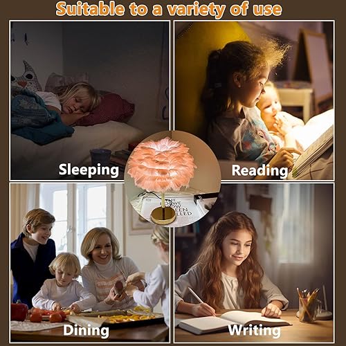 Miniatura 6 de Lámpara de mesa de plumas rosadas, lámparas de mesita de noche, luz nocturna LED moderna con acabado dorado para decoración de hotel, boda, regalos