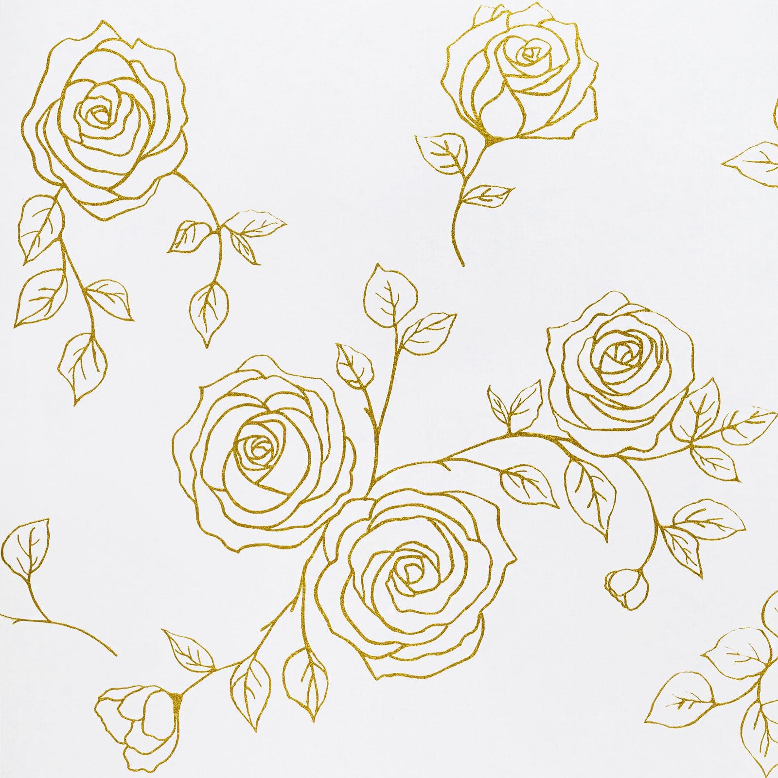 Yun-aeonGold and White Floral Peel and Stick Wallpaper 17.3" X 80" Modern Rose Contact Paper Geometric Removable Wallpaper Self Adhesive Wall Paper for Bedroom Drawers Cabinets Decor Vinyl