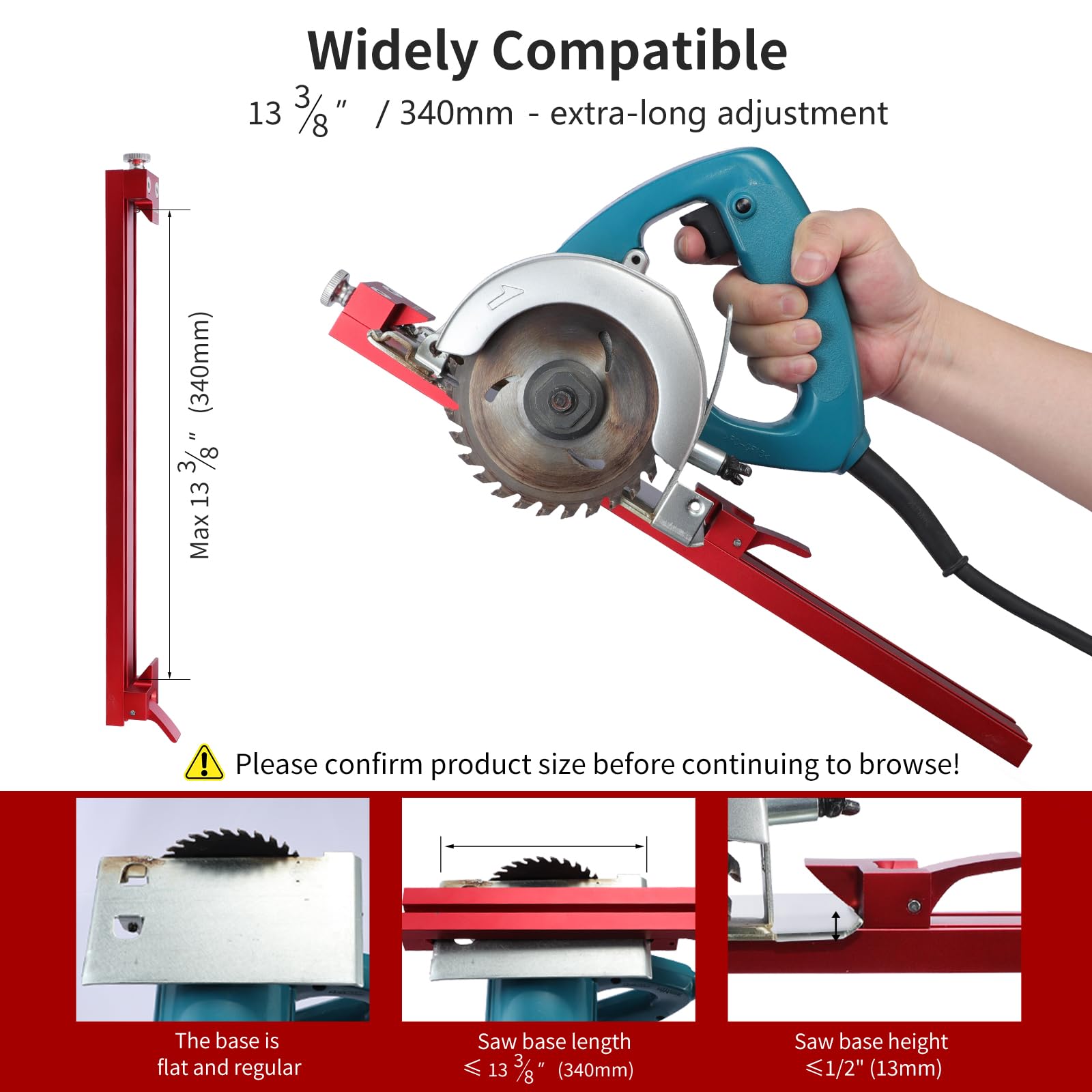 RUITOOL Guía de base de máquina de corte ajustable para base de sierra de 340 mm, riel guía de sierra circular de aleación de aluminio para cortes precisos, rectos y más seguros, ideal para