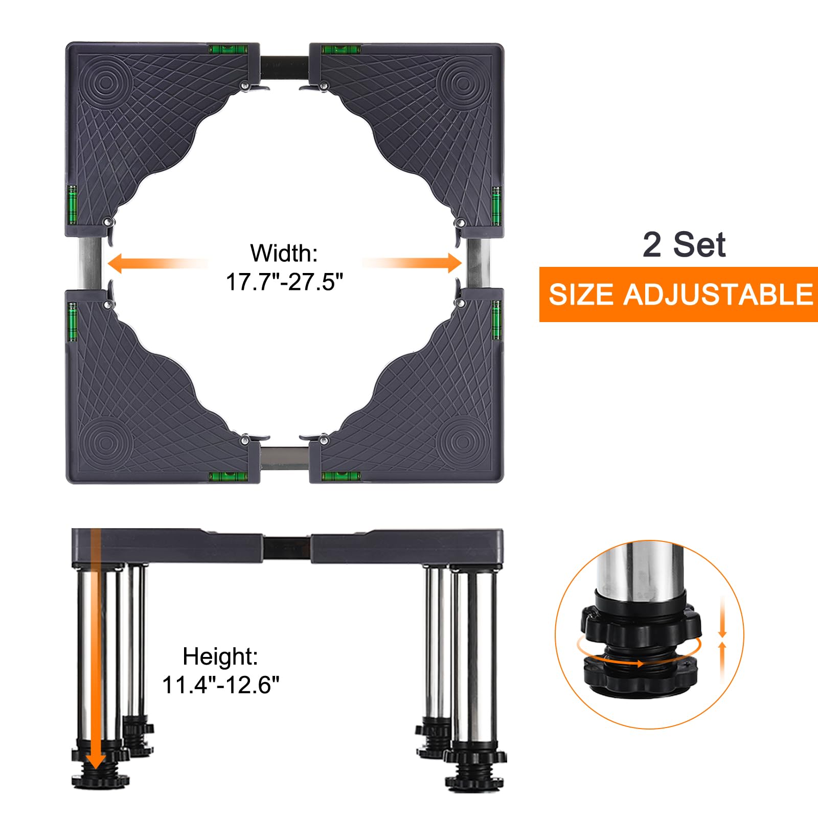 PATIKIL Soporte para Mini Nevera, Base de Soporte para Lavadora de 4 Patas Fuertes, Base Multifuncional Ajustable con Bandeja Antivibración, Altura de 11.4"-12.6", Paquete de 2
