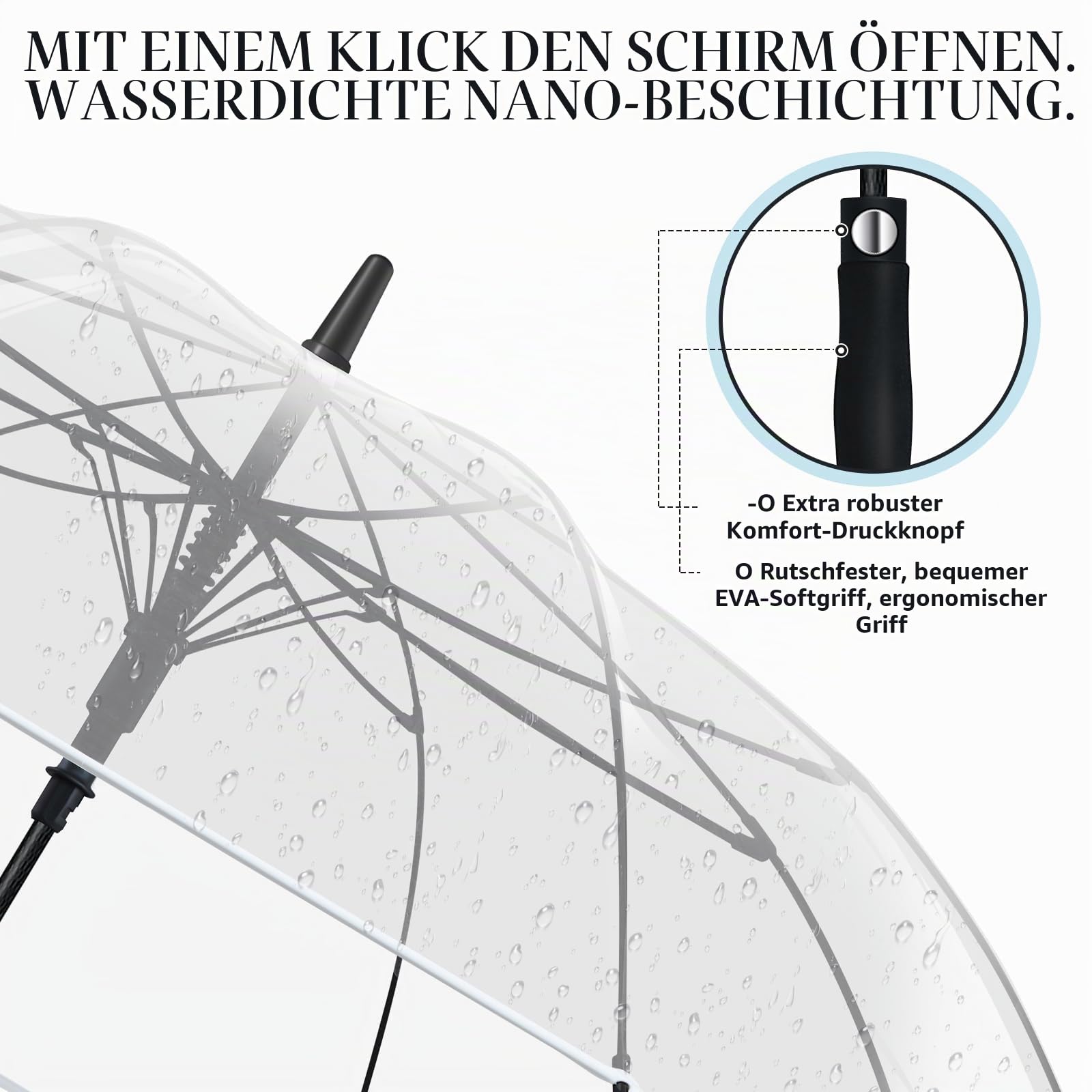 Weewooday 2 Durchsichtige Regenschirme XXL Große Regenschirme Automatik Schirm mit Druckknopf Elegante Stockschirme Winddicht Wasserdicht Regenschirm Hochzeitsschirm Partnerschirm Golfschirm