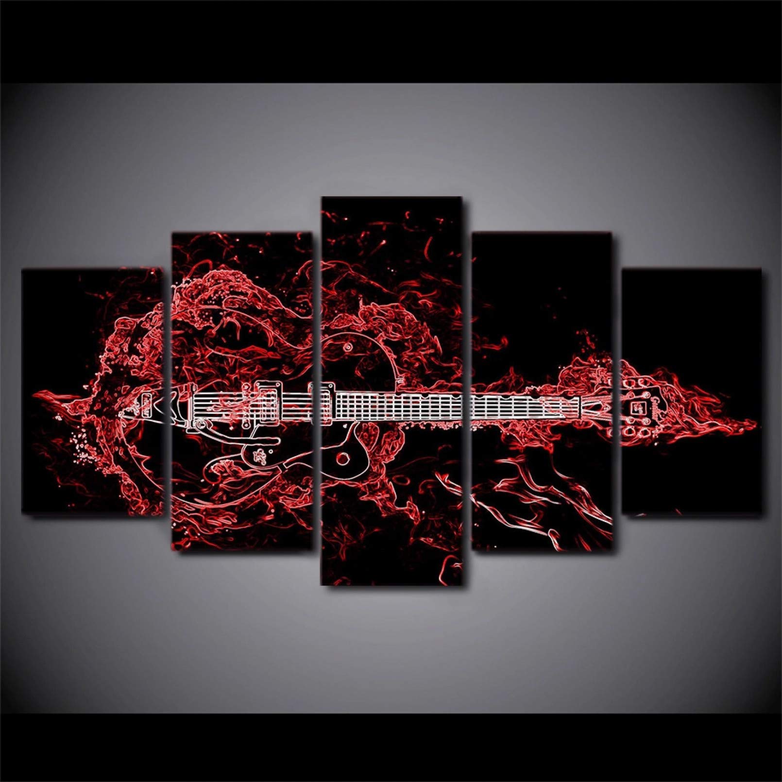 HD drukowany plakat wystrój domu salon płótno 5 paneli czerwona gitara instrument muzyczny obraz modułowa ramka na zdjęcia