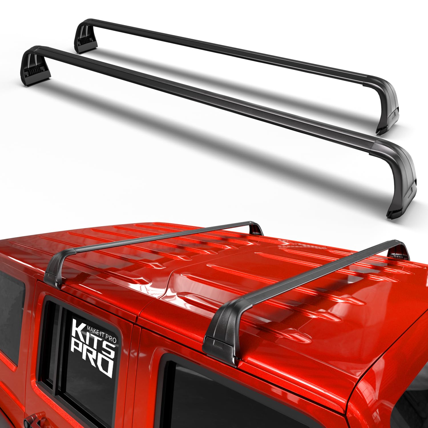 KitsPro 260lb Roof Rack Cross Bars for 2007-2025 Jeep Wrangler, 2020-2025 Jeep Gladiator, Matte Black Heavy Duty Aluminum Cargo Crossbar (ONLY FIT Hard Roof Top)