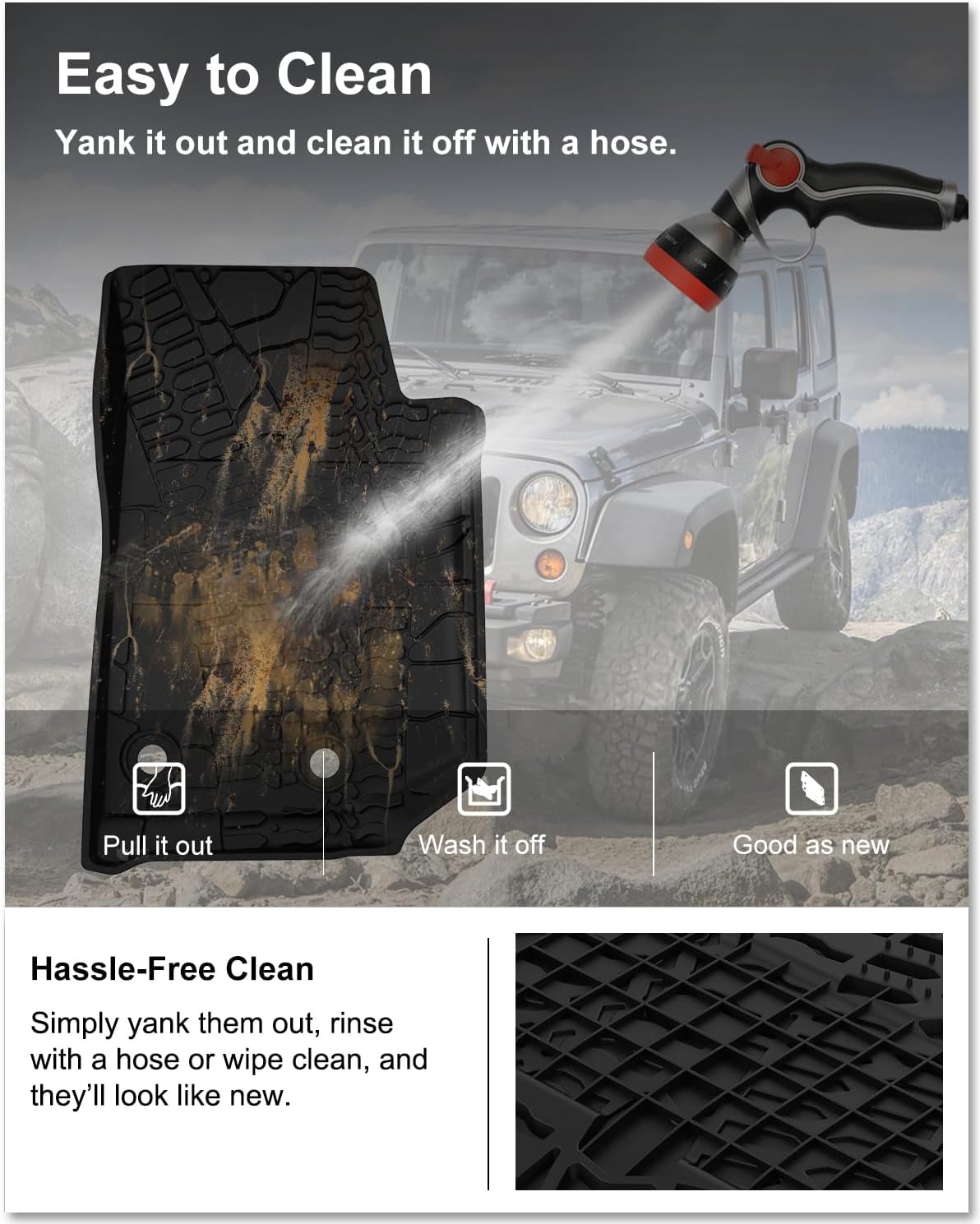 KIWI MASTER Floor Mats & Cargo Mat for 2014-2018 Jeep Wrangler JK 4 Door, OEM Replacement 82213860 82213184, All Weather Car Mats, Heavy Duty TPE Floor Liners, Front & Rear & Trunk Mat Set, Black