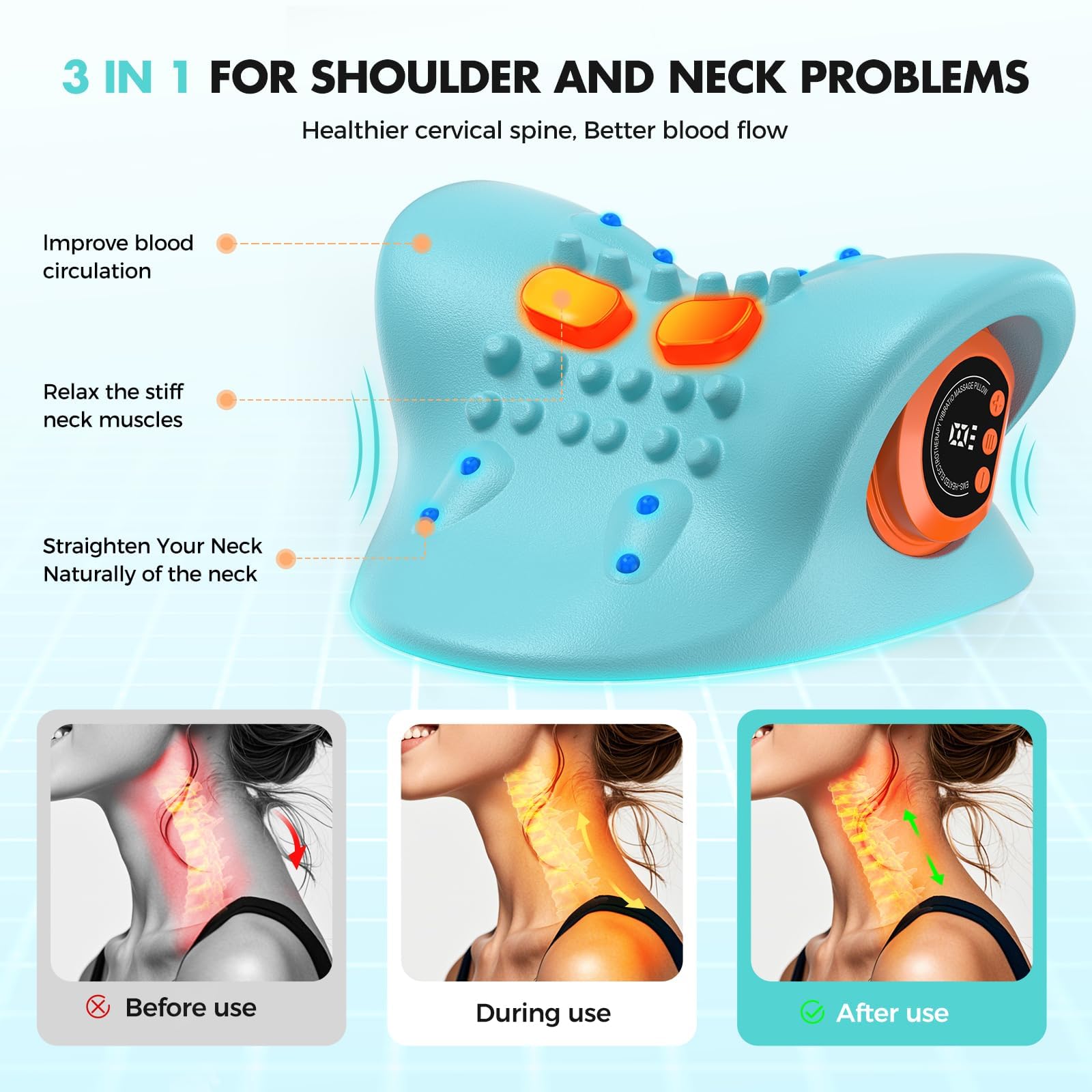 Masseur Cervical EMS avec Chauffage, Masseur de Cou Sans Fil pour Soulager la Douleur Des Tissus Profonds, Masseur Cervical et Dos Électrique, 6 Vitesses Réglables, 3 Modes, Sans Fil