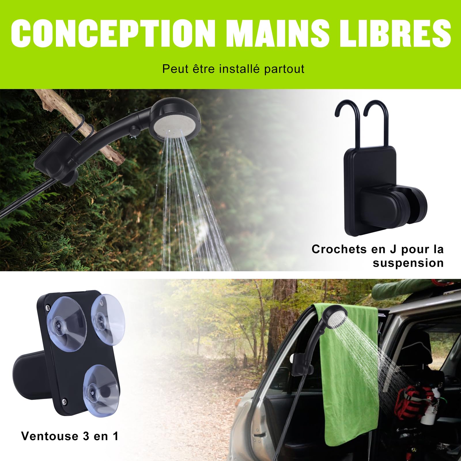 Spopal Kit Douche de Camping, Douche Portable,Pompe de Douche Électrique Rechargeable,Imperméable, avec Afficheur Intelligent et Pomme de Douche 4 Modes pour Extérieure,Camping,Randonnée