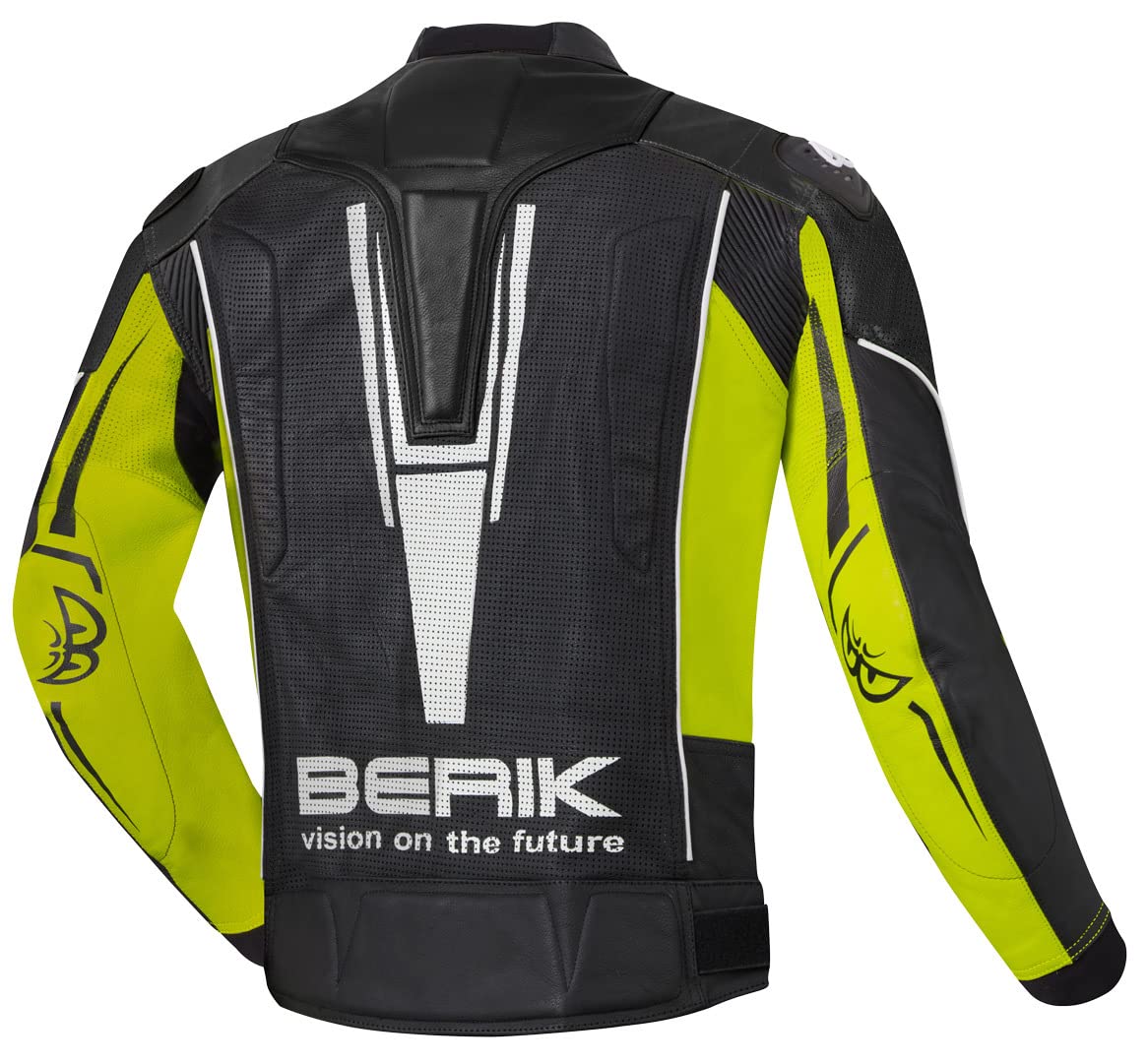 BERIK Street Giacca in pelle da moto, nero/giallo, 54