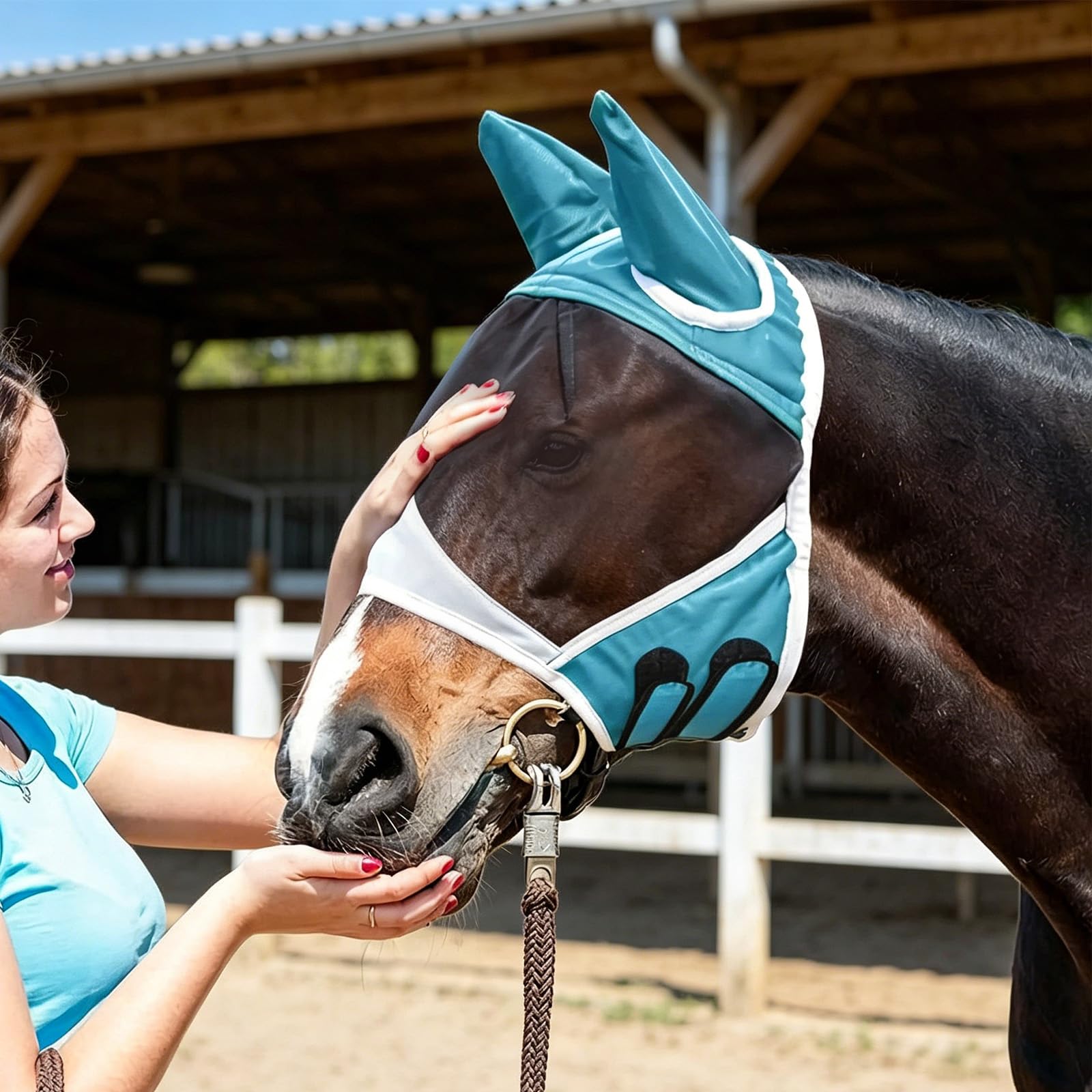 Masque Anti-Mouches pour Chevaux Bleu Protection UV (L)