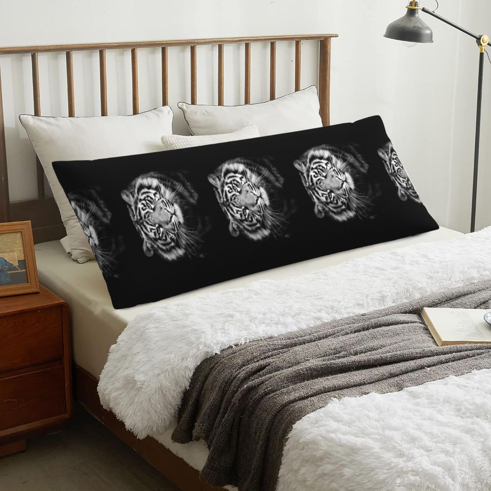 White Tiger, Body Pillow Cover with Zipper,Long Body Pillowcase 20 x 60 in