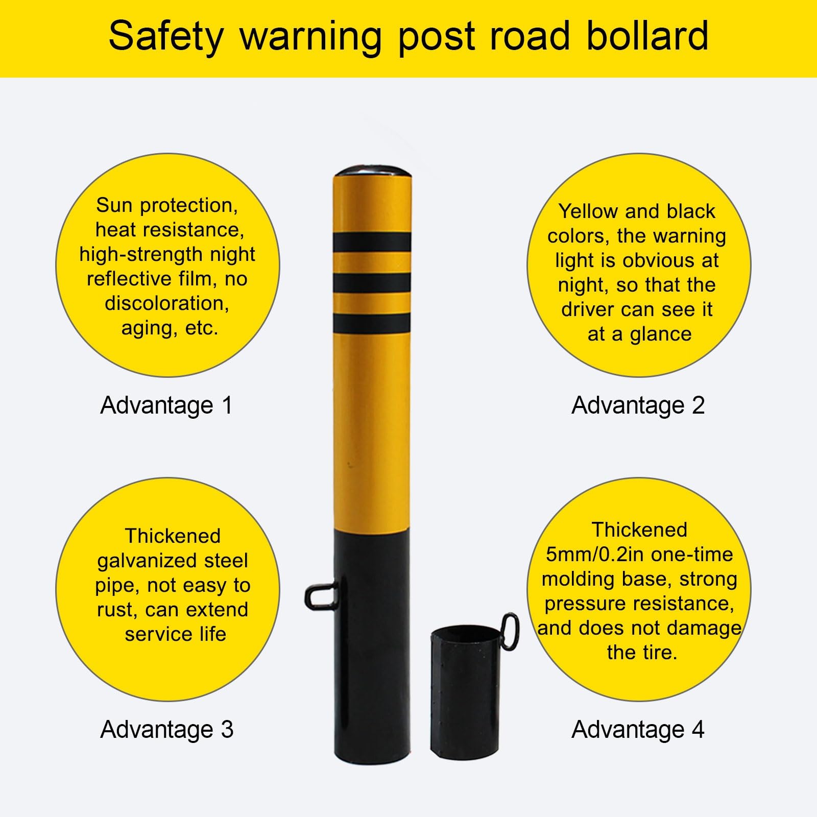Bolardo de acero amarillo para seguridad en estacionamientos, barrera de control de tráfico para entradas de vehículos, 1 unidad de 600 mm/23,6 pulgadas.
