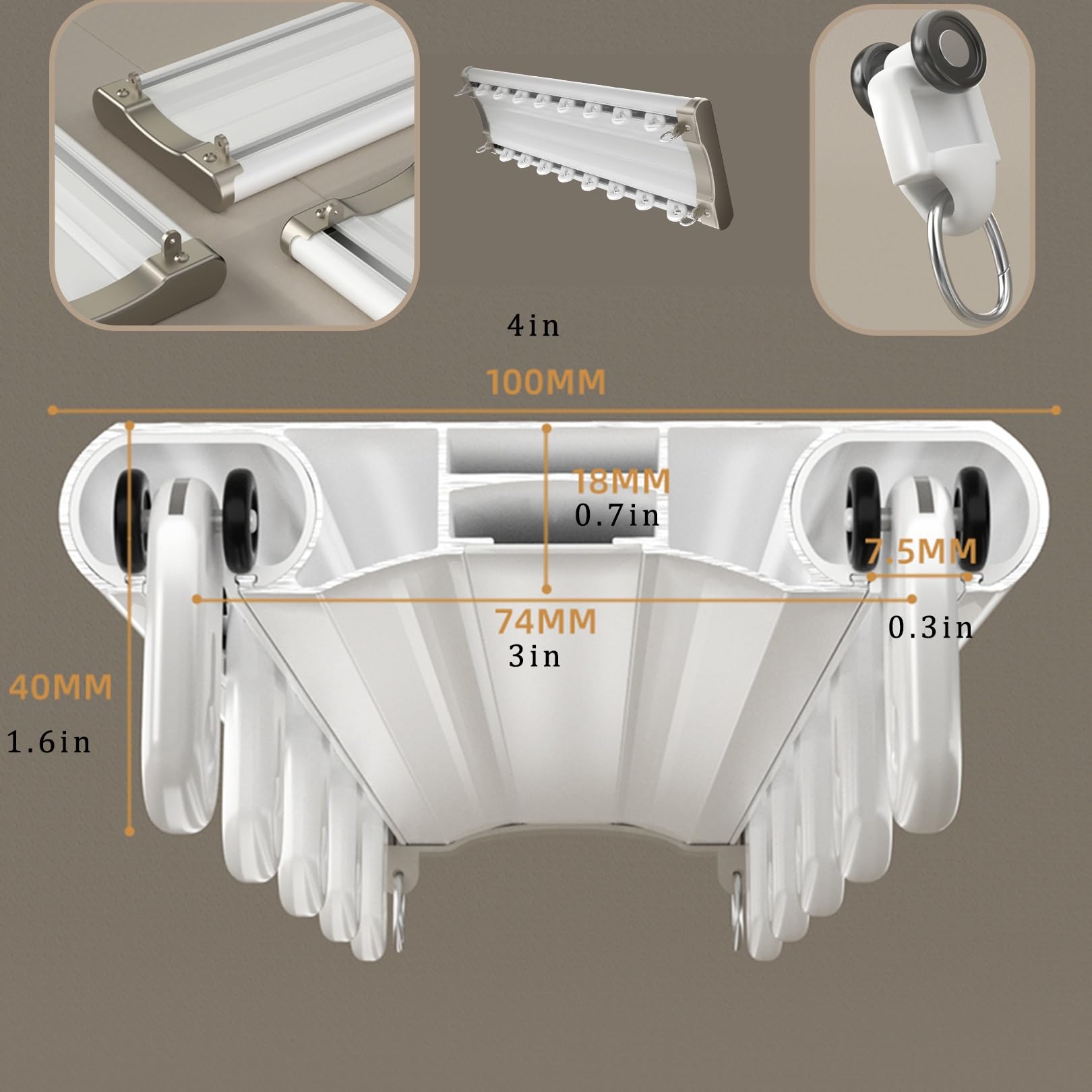Tringle à rideaux silencieuse à rails à double rangée en Aluminium rail rideau plafond avec Accessoires,pour Bureau, Salon, Chambre,salle de Bain, Séparateur de Pièces(Gray,215cm)