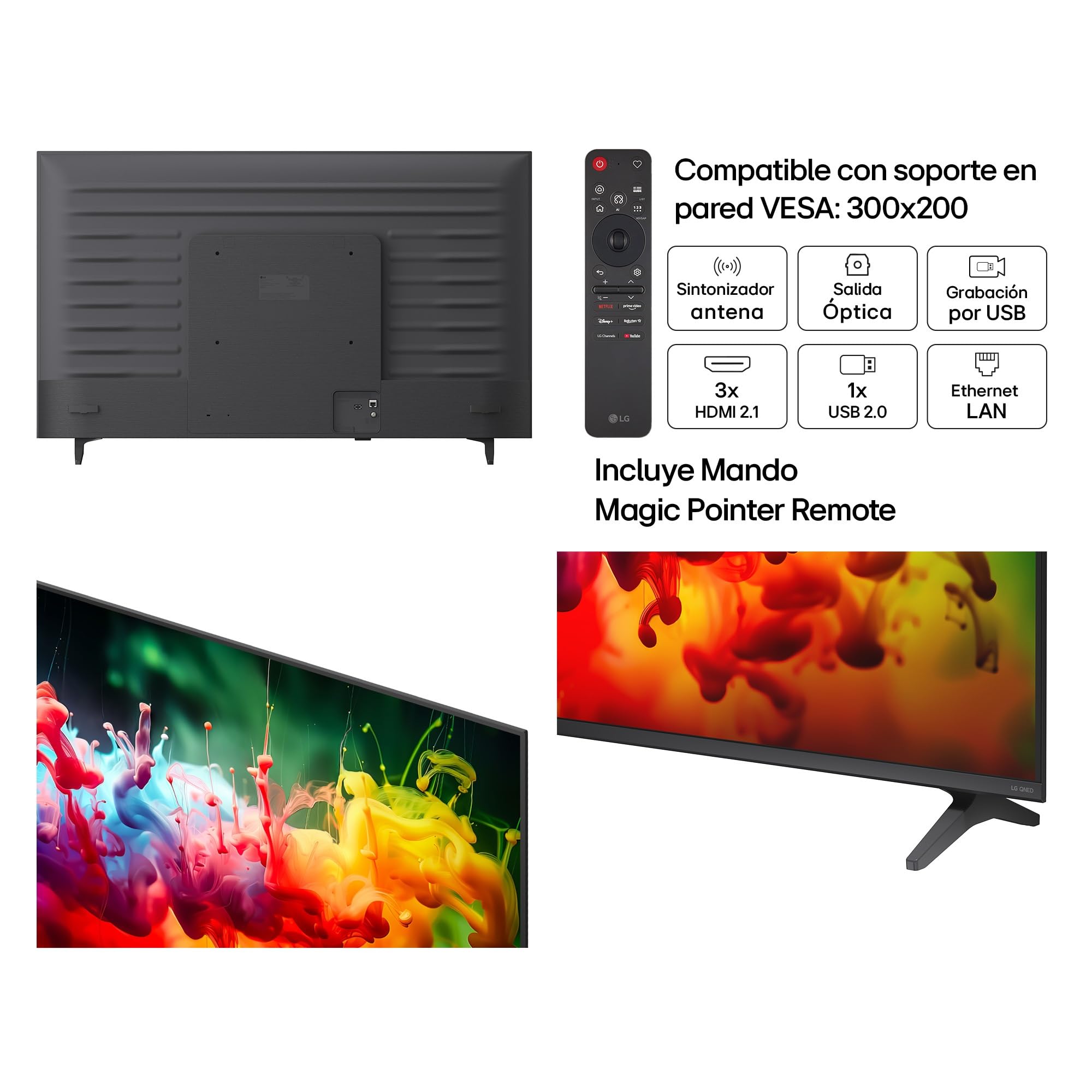 LG 50QNED70B6C - TV 50", QNED MiniLED, 4K AI, Smart TV, WebOS 25, Sin Reflejos al 94%, Procesador Alpha 5 Gen7 AI, 120Hz, Super Upscaling, HDR10 y Dolby Digital Plus, Alexa/Google Assistant, Negro
