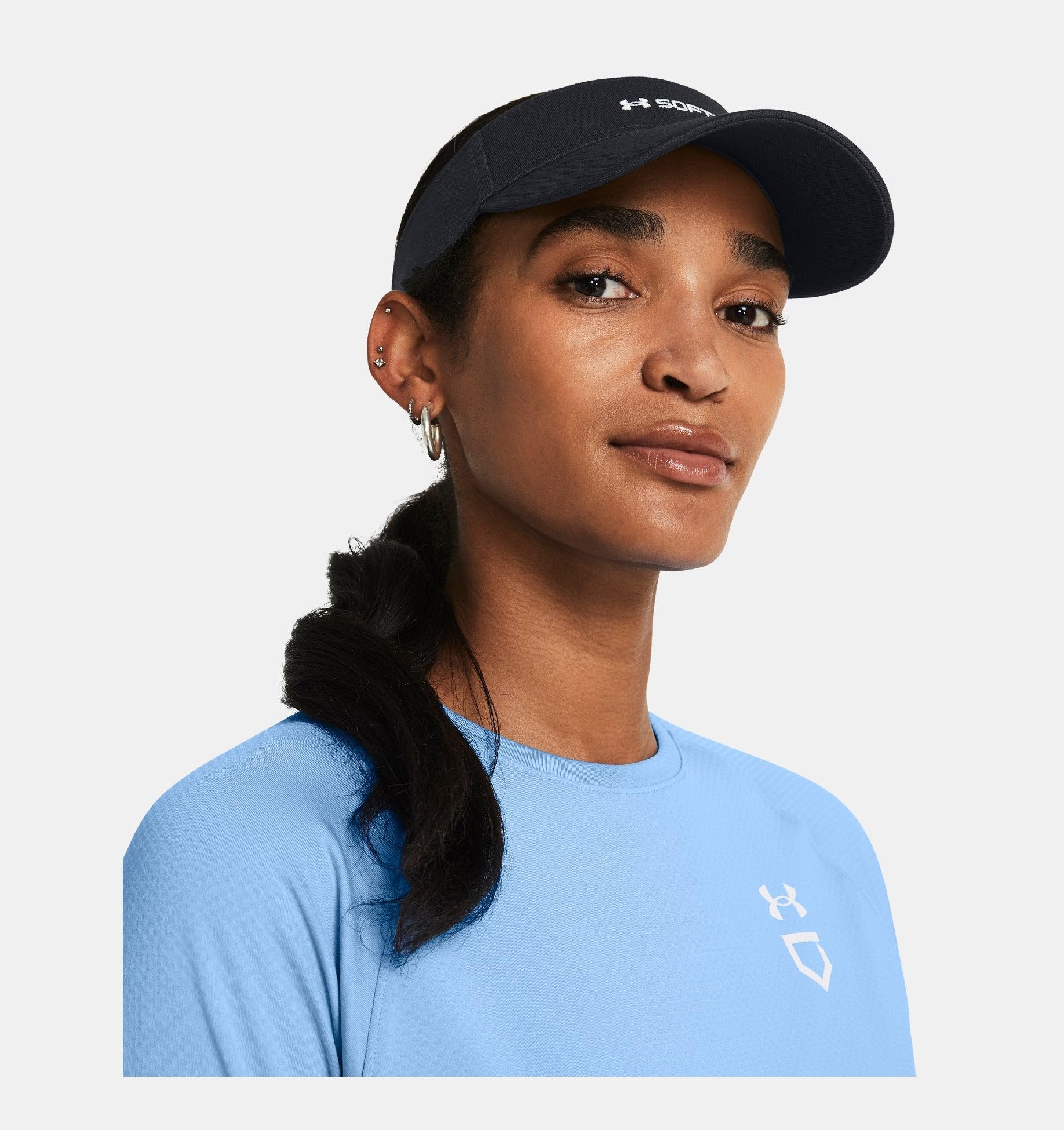 Under Armour UA Blitzing - Visera de sóftbol para mujer, ajustable con banda para el sudor OSFM, Negro-blanco, Talla única