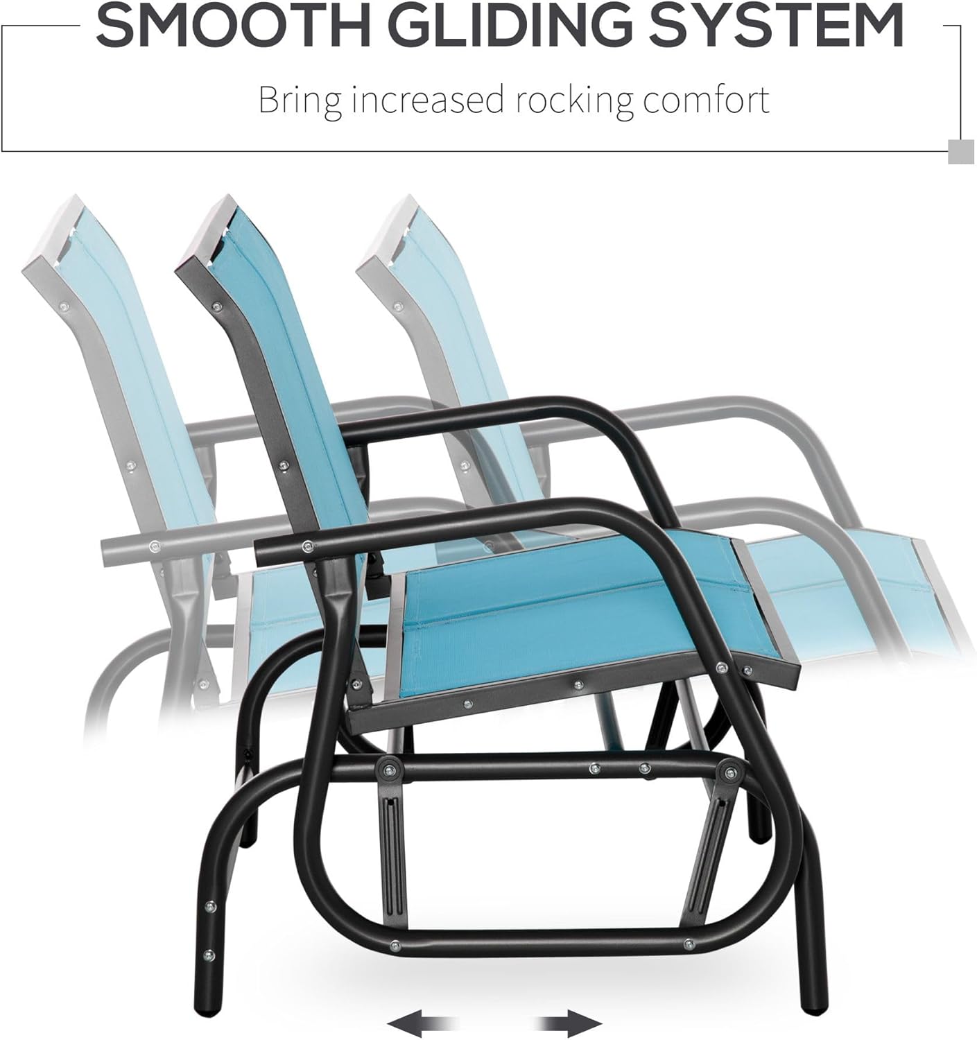 Outdoor 2-Seater Glider Loveseat - Steel FFor rame, UV-Resistant Blue Sling Fabric, Quick-Drying, 47.25" L x 27.5" W x 33.5" H, 440lb Capacity