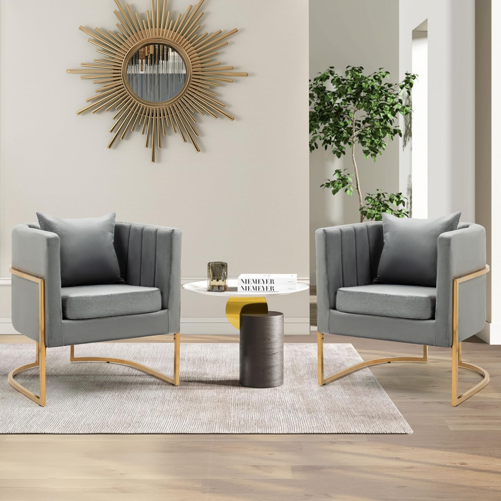 Newnno Velvet Modern Accent Chair with Pillow
