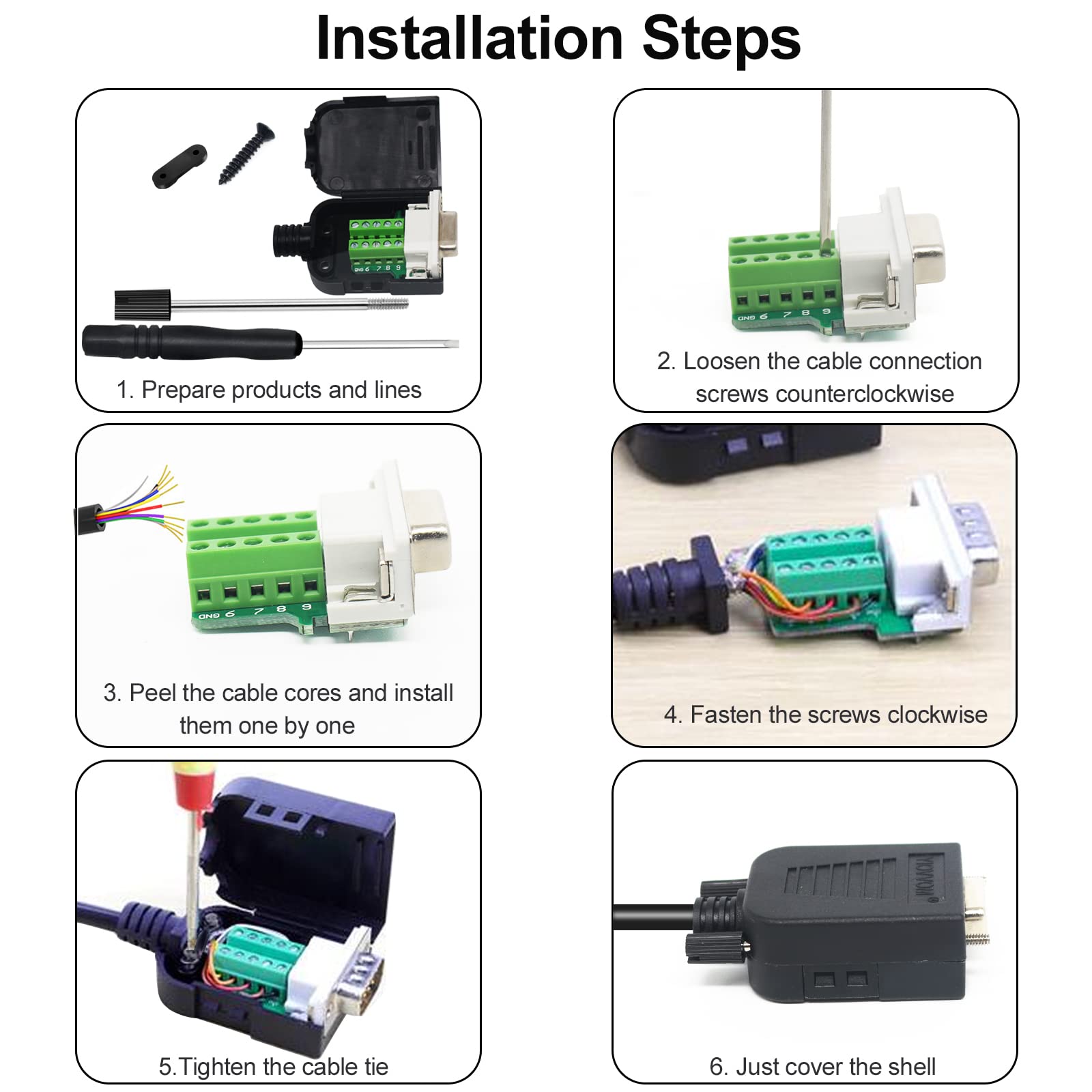 DB9 Breakout Connector, DB9 RS232 D-SUB maschio adattatore seriale porta 9 pin bianco adattatore a terminale connettore modulo segnale con custodia set di 4